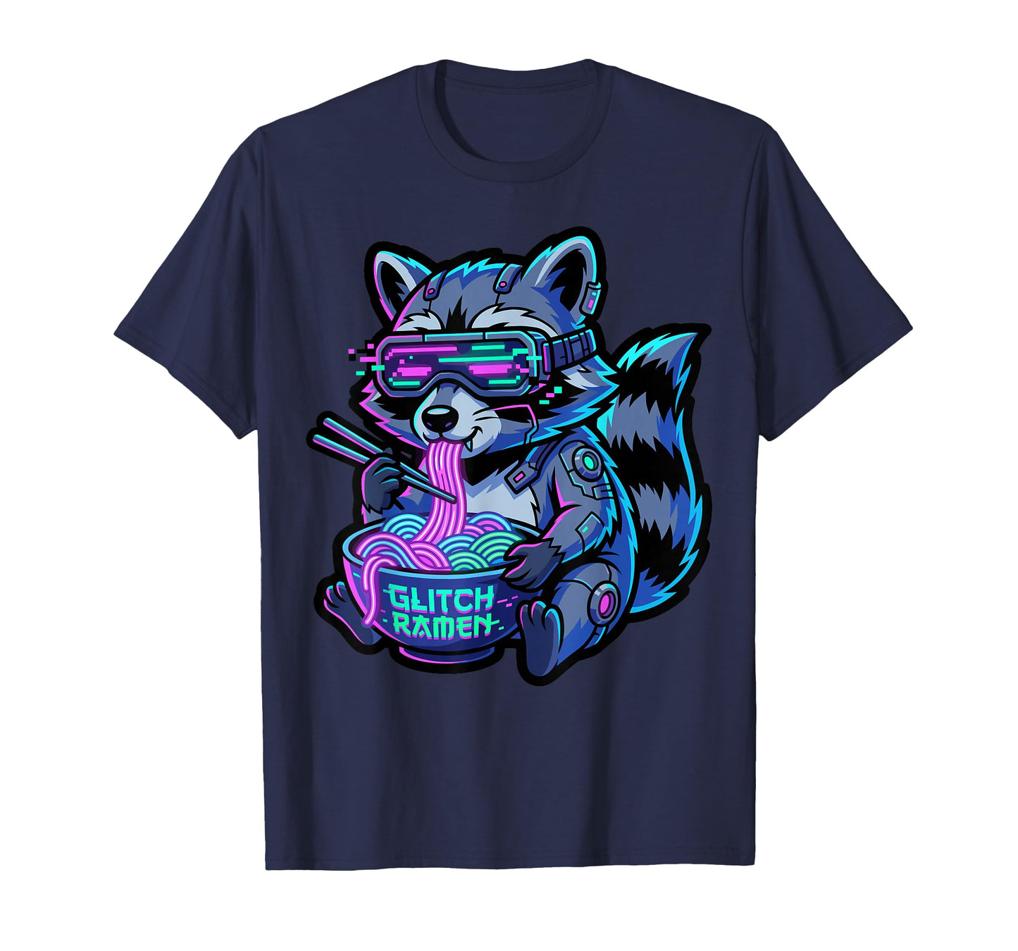 Cyber Glitch Raccoon Ramen Funny Gaming Food T-Shirt