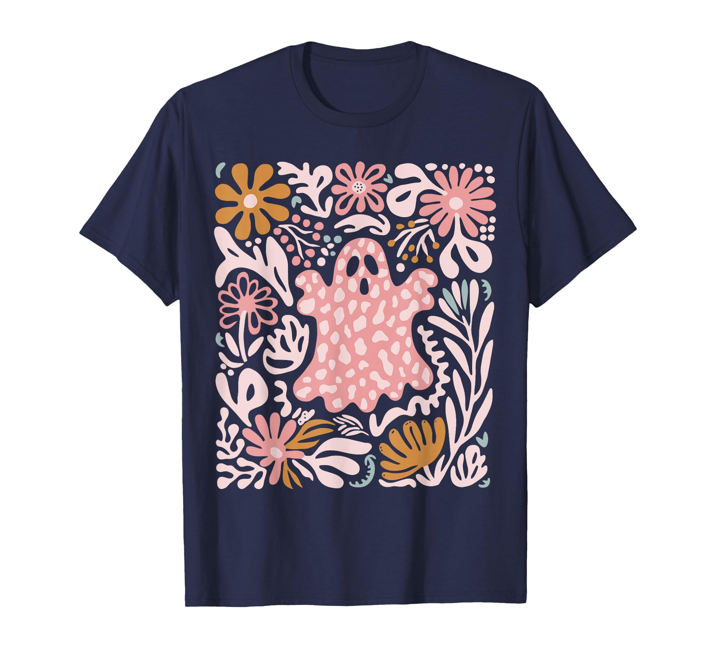 Boho Floral Fall Boho Ghost Cute Halloween Women Girl T-Shirt