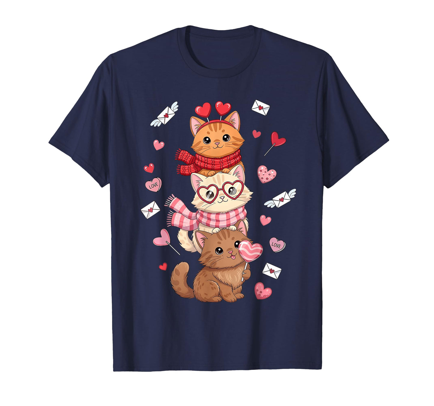 Valentine Cute Cats Lover Hearts Love Letters Girls Kids T-Shirt