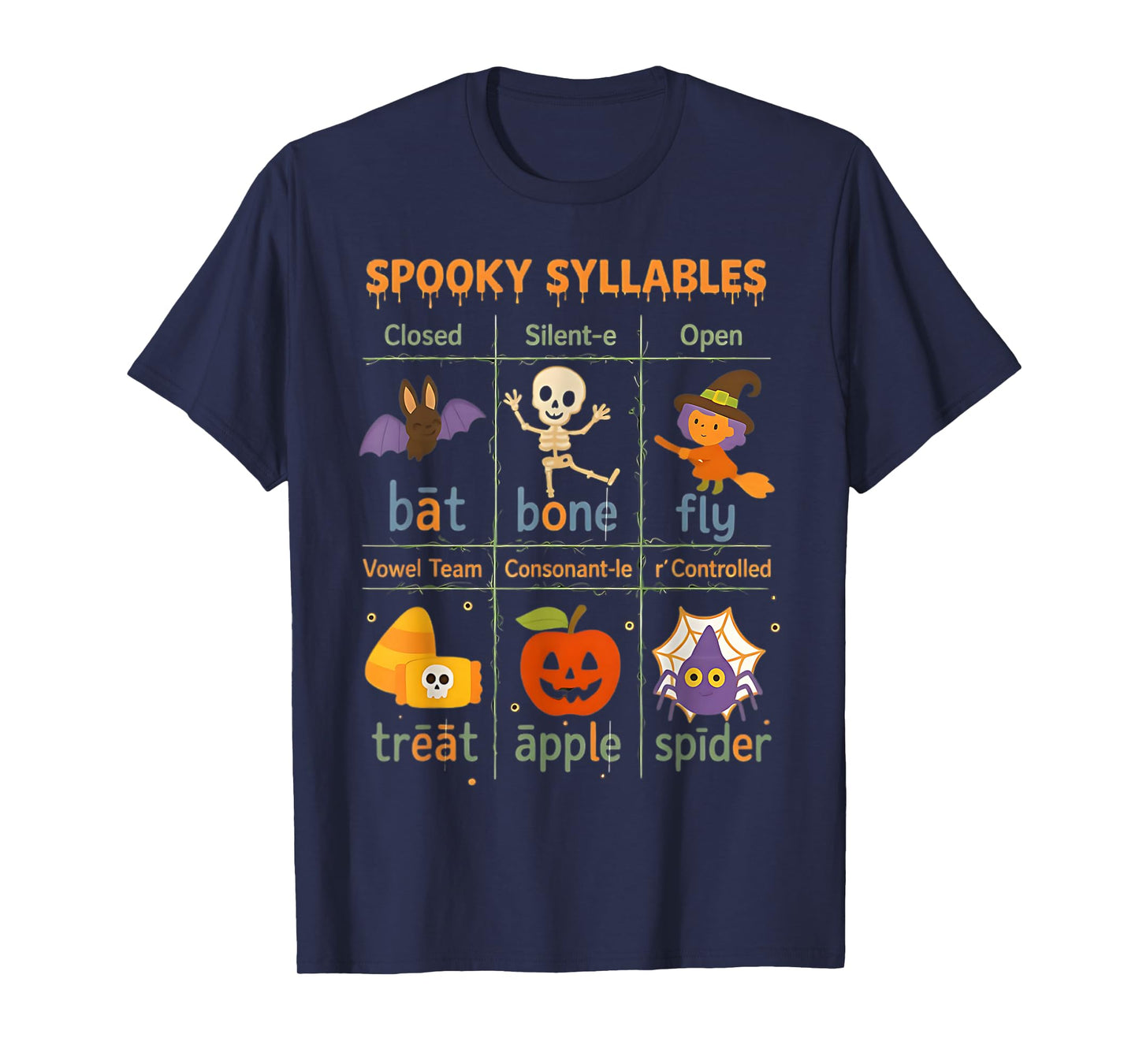 Spooky Syllables Teacher Funny Halloween Educational Kids T-Shirt