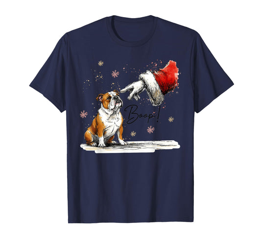 English Bulldog and Santa Hand Retro Christmas Boop Holiday T-Shirt