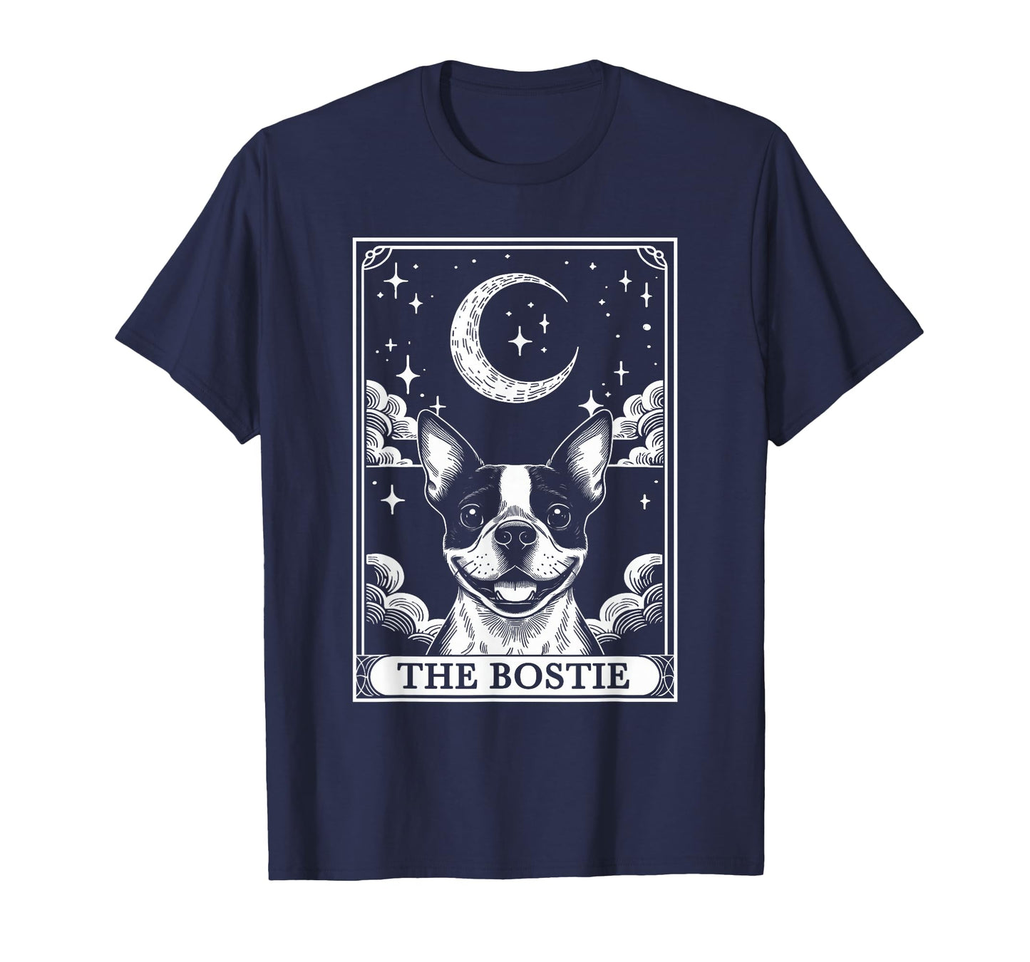 Tarot Card Vintage Crescent Moon Boston Terrier Dog Mom T-Shirt