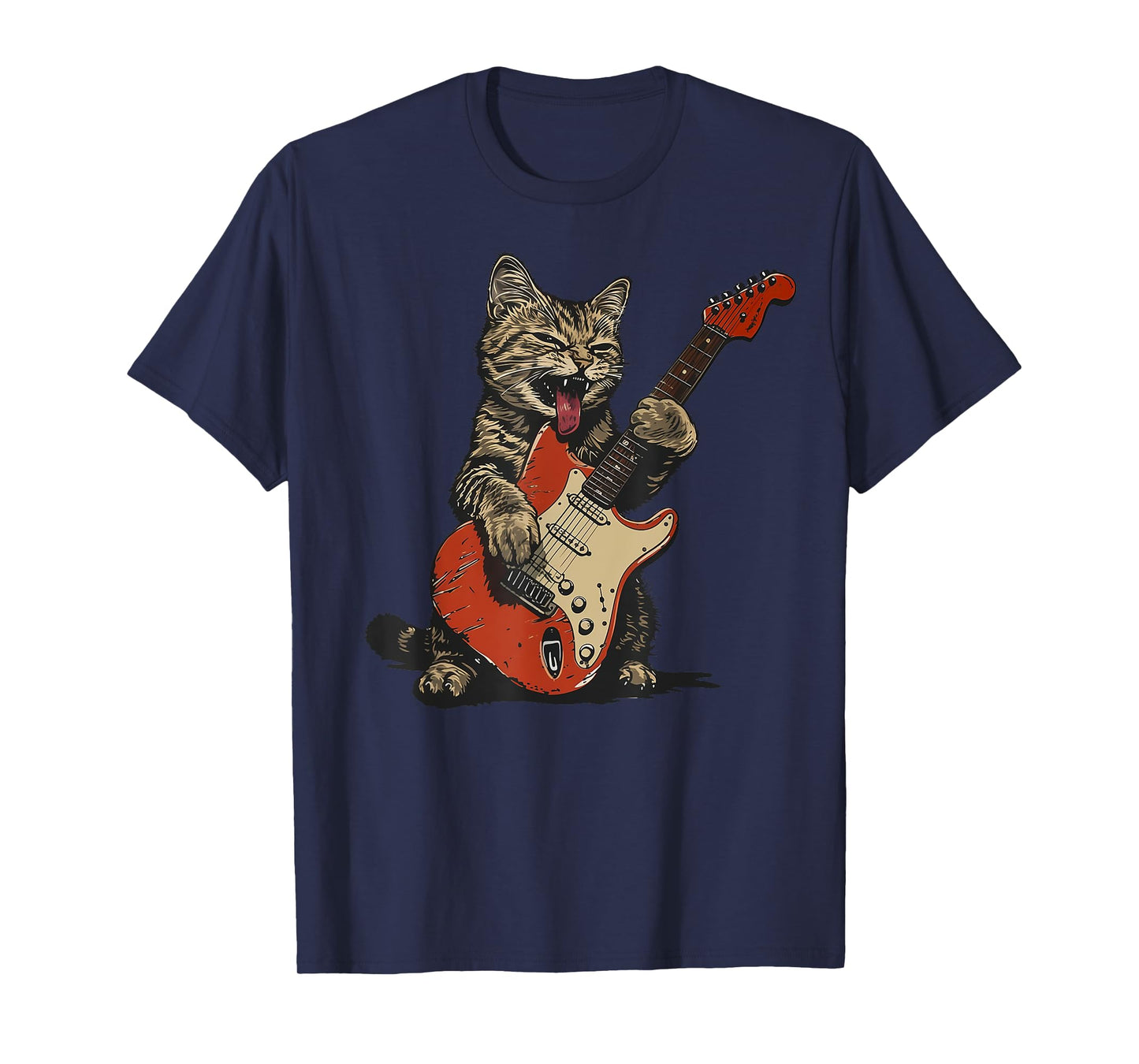 Rock and Roll Guitar Cat Vintage ROCK Guitarist Cat Men Women Girls Kids T-Shirt