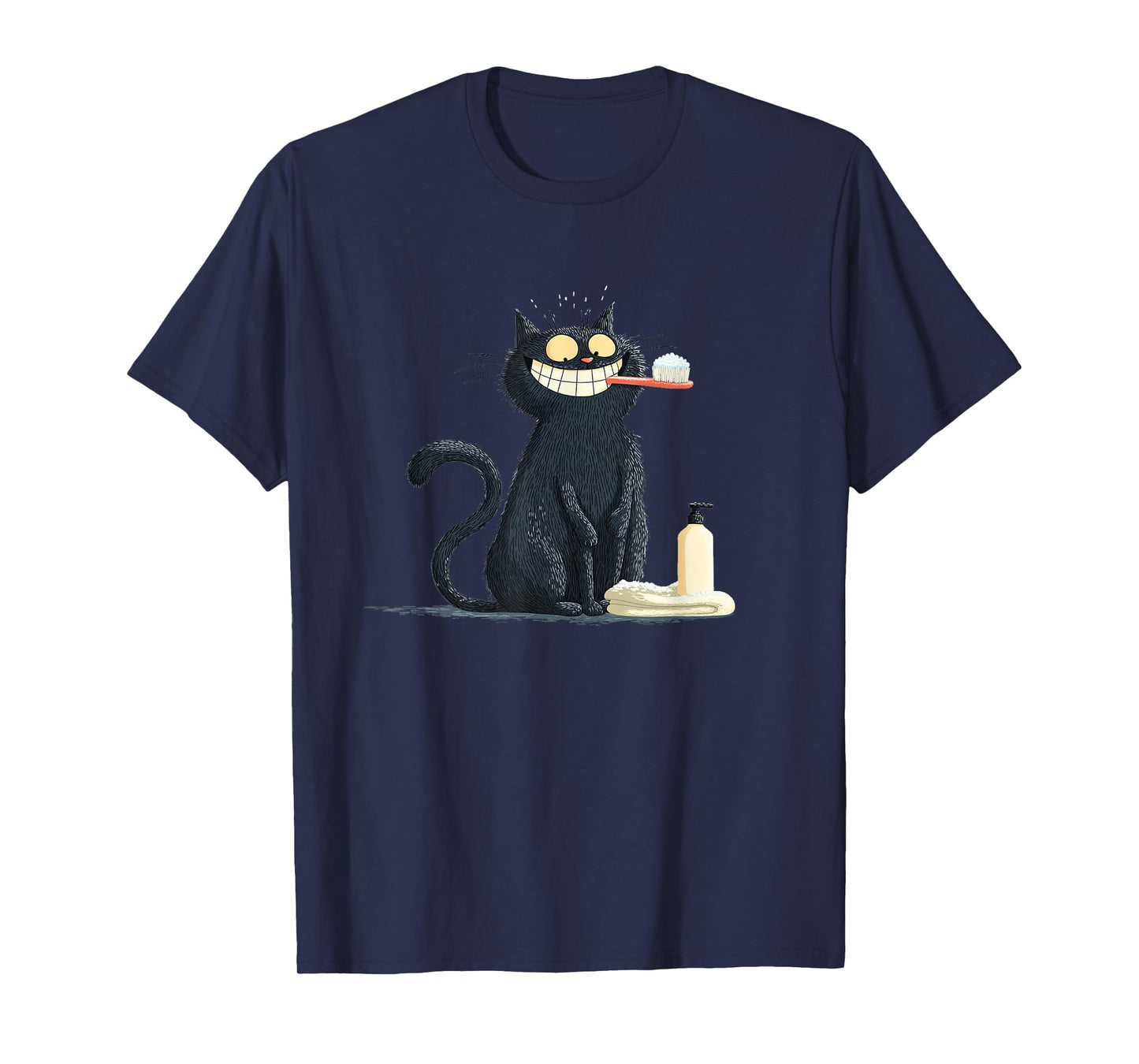 Big Smiling Cat with Toothbrush for Teeth Brushing Lovers T-Shirt