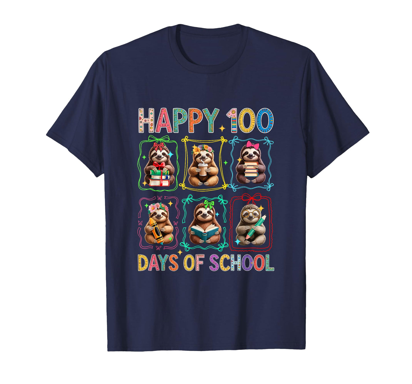 Happy 100 Days of School Colorful Group Sloths Students Kids T-Shirt
