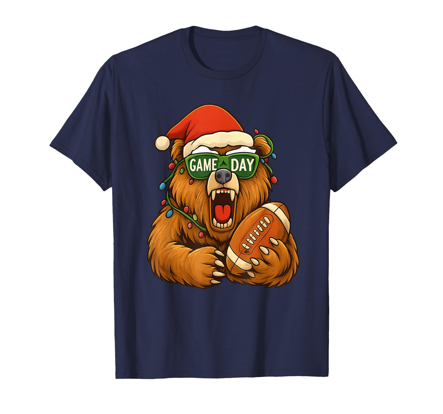Funny Football Bear Christmas Game Day Shirt Vintage Fans T-Shirt