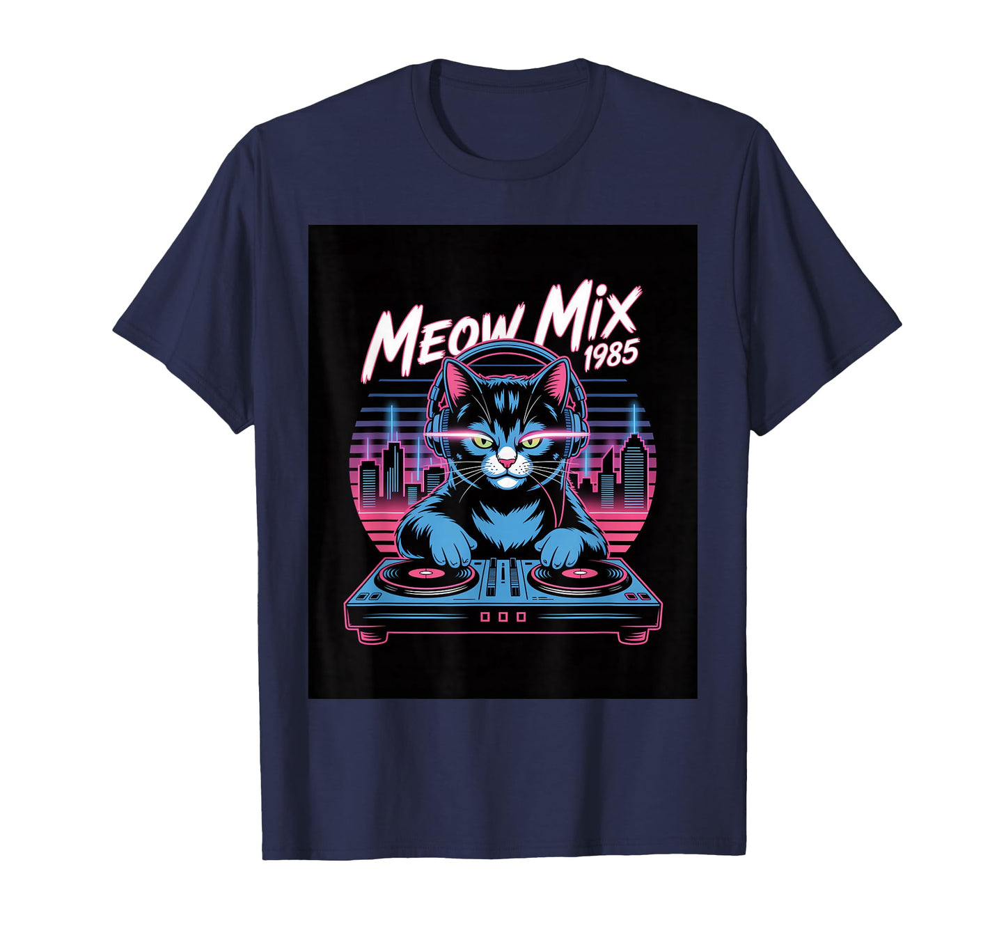 Synthwave Meow Mix 1985 DJ Cat Retro City Vibes T-Shirt