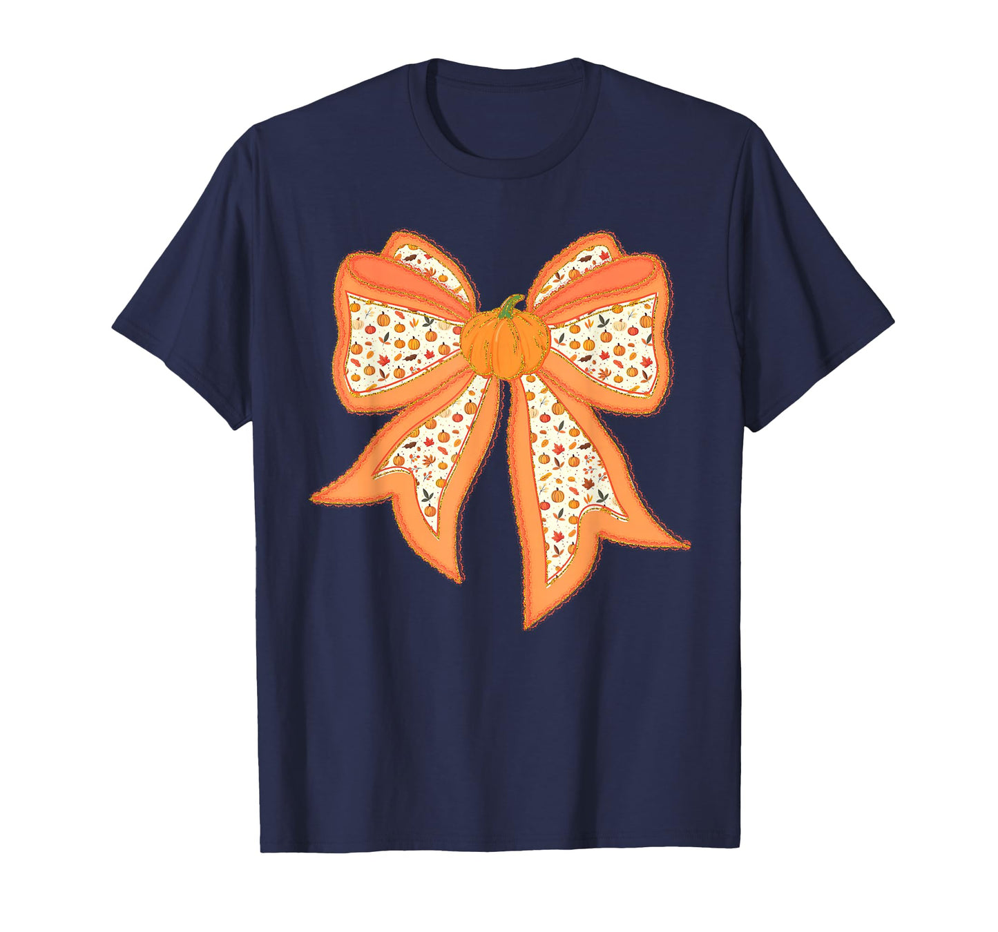 Coquette Bow Pumpkin Thanksgiving Autumn Fall Y'all Leaves T-Shirt