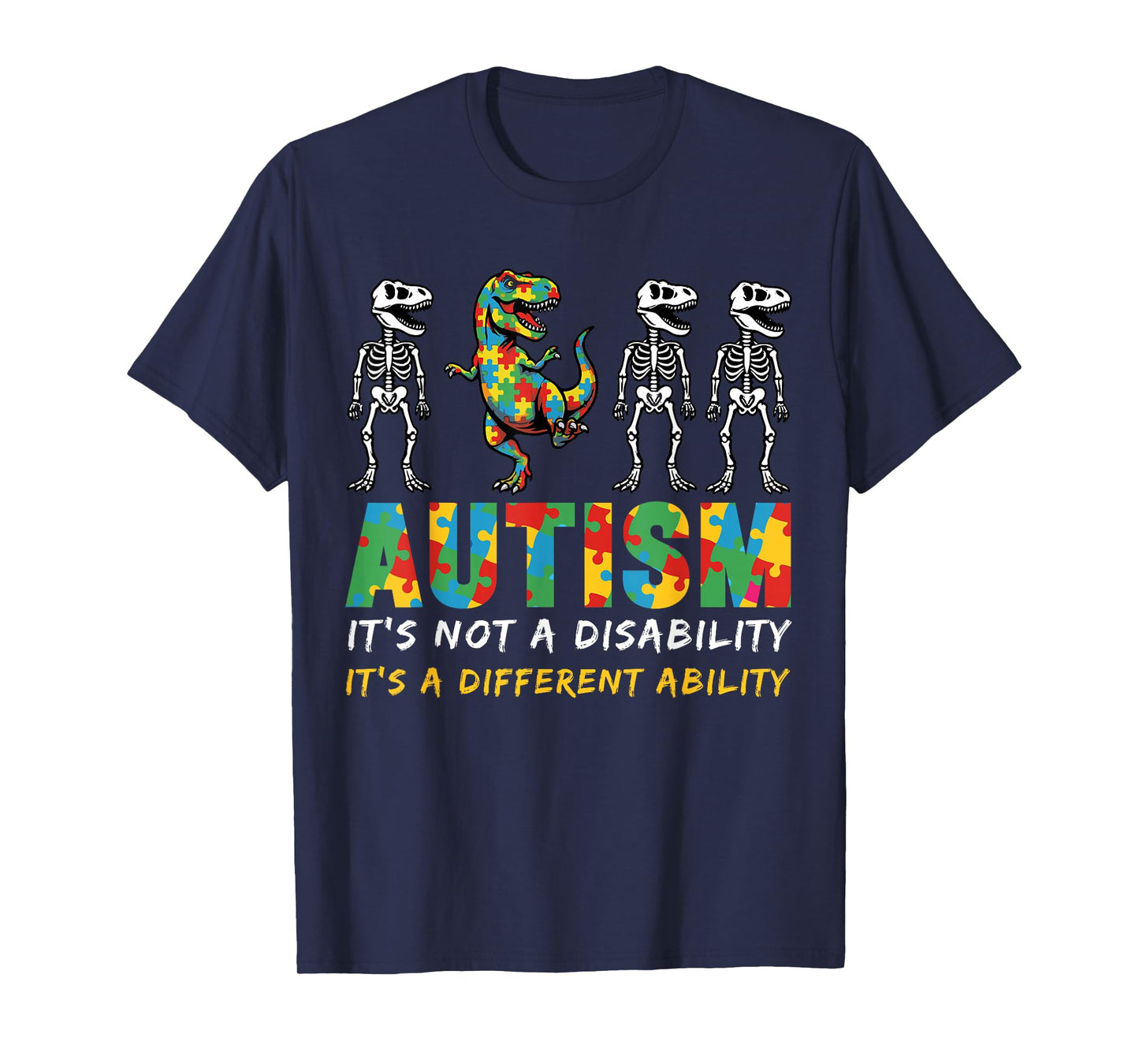 Autism Awerness Skeleton Dinosaur Autistic Kids Awareness T-Shirt
