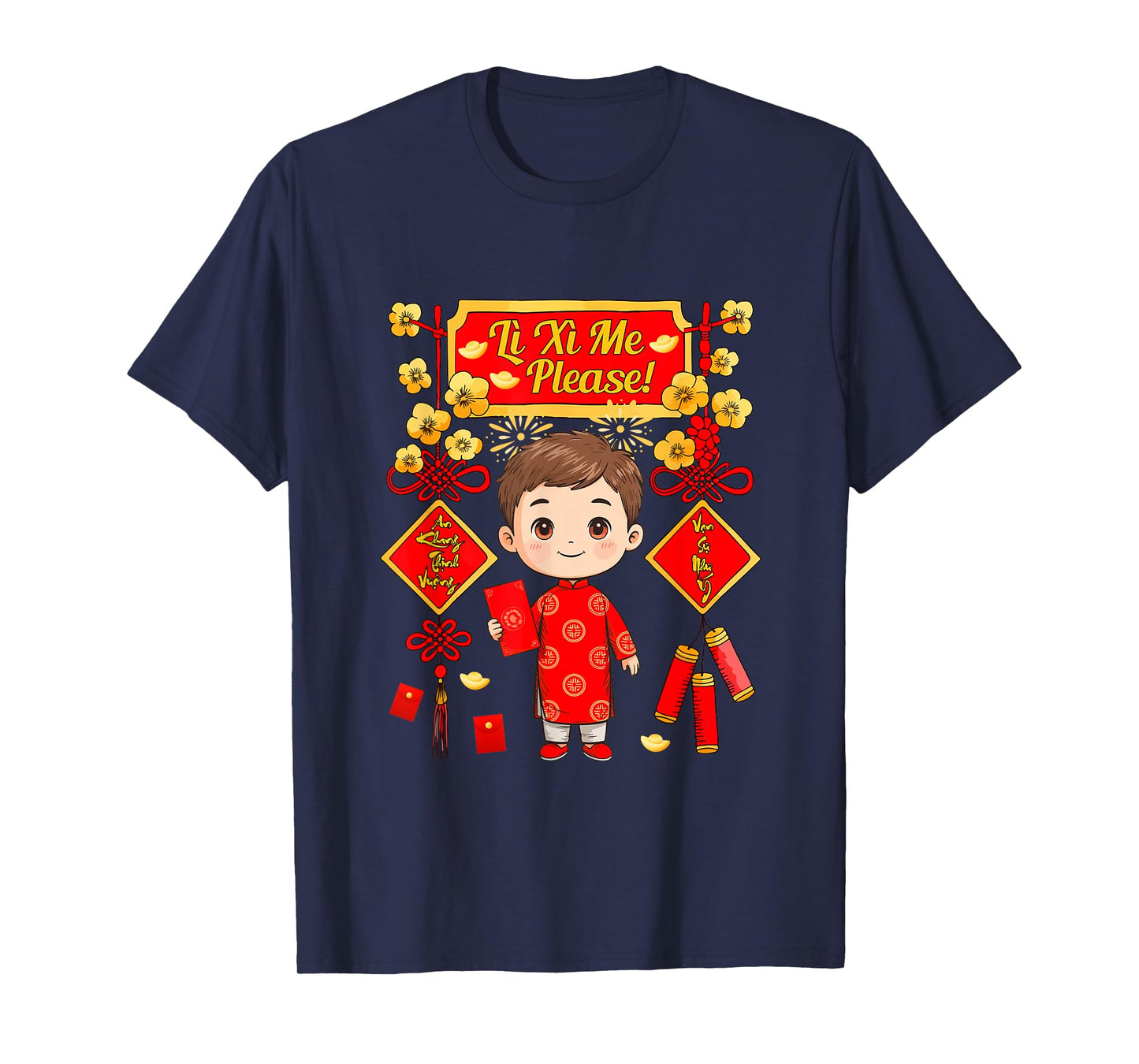 Li Xi Me Please Vietnamese Lunar New Year Kid Boy Ao Dai T-Shirt
