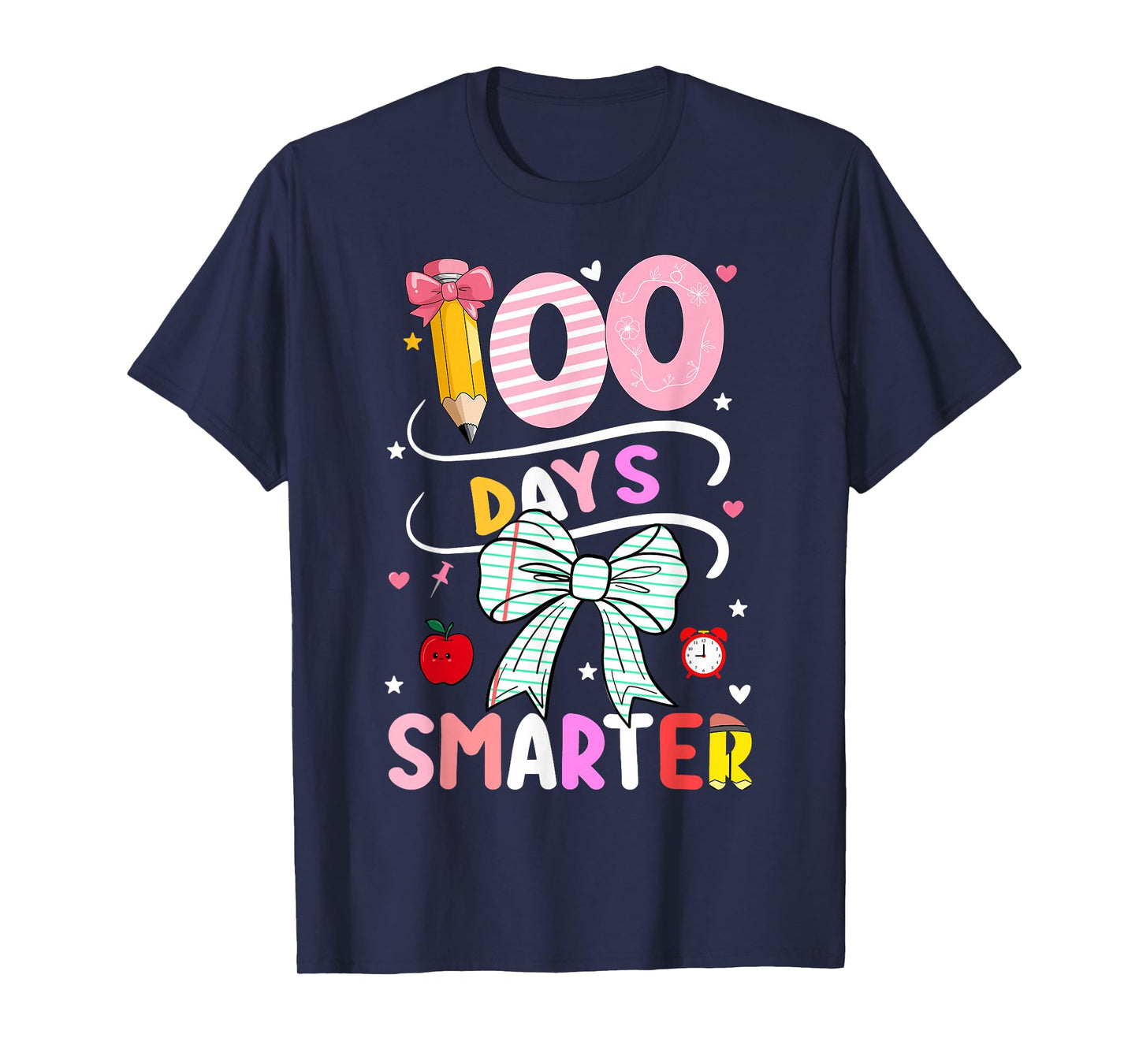 100 Days of School 100 Days Smarter Coquette Bow Girls Women T-Shirt