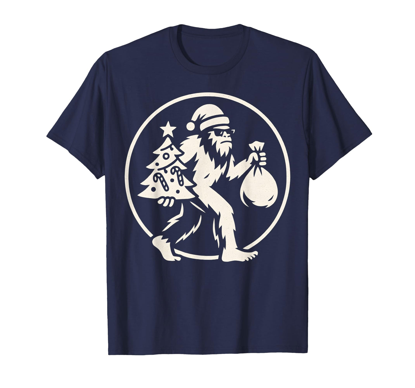 Christmas Bigfoot Carrying Tree and Bag Funny for Christmas T-Shirt