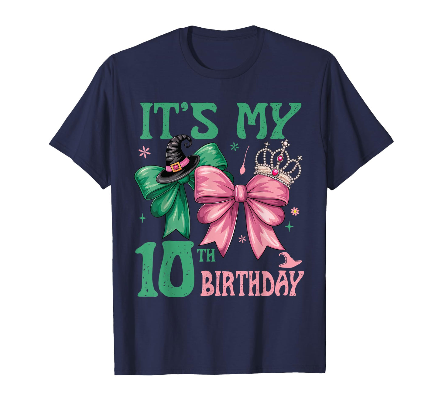 Birthday Girl It's My 10th Birthday Witch Pink And Green T-Shirt