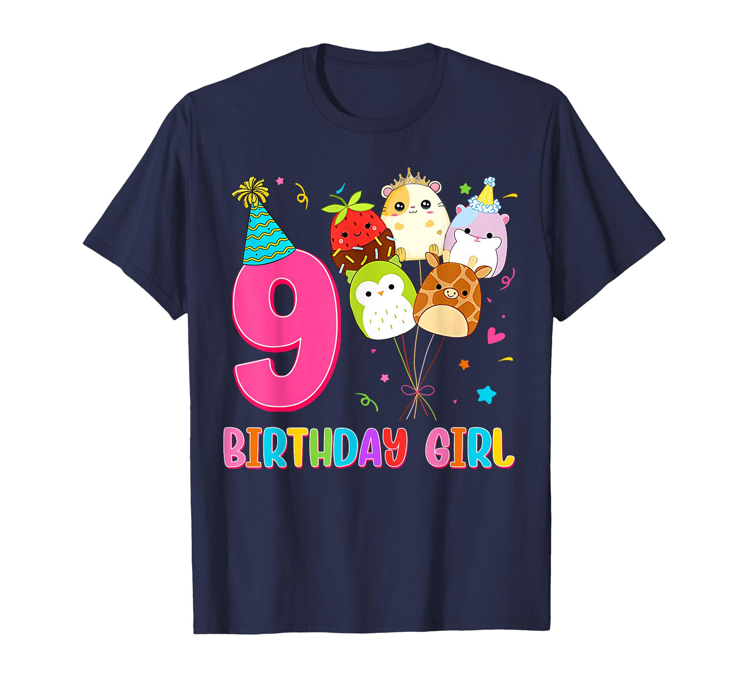 Birthday Girl Squish Squad 9 Years Old Cute 9th Birthday T-Shirt