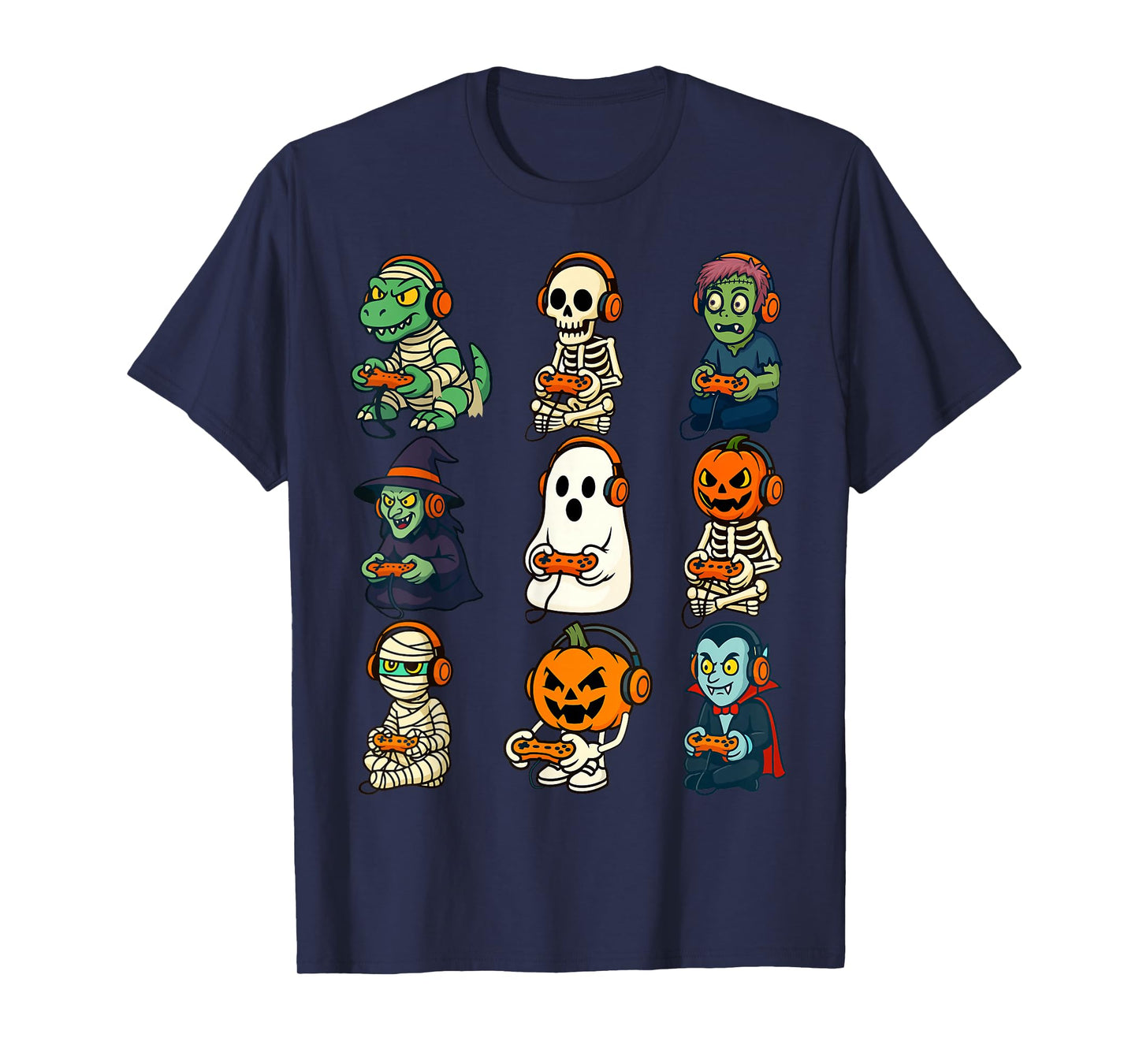 Halloween Boys Kids Gamer Dinosaur Skeleton Ghost Pumpkin T-Shirt