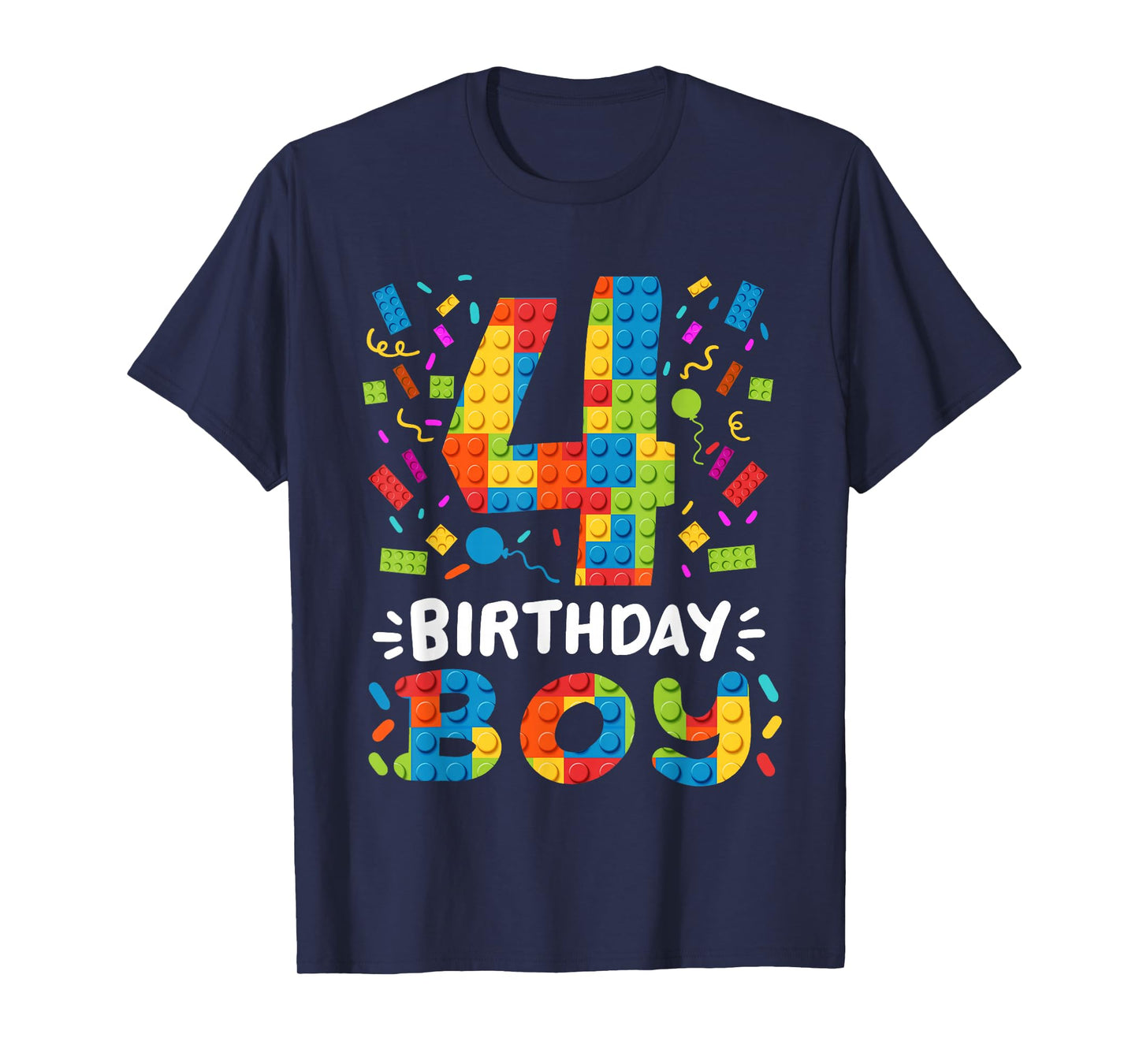 Kids 4 Years Old Building Blocks Builder 4th Birthday Boys T-Shirt