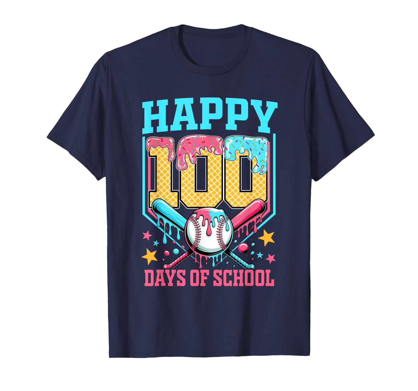 100 Days of School Kids Baseball Drip 100th Day of School T-Shirt