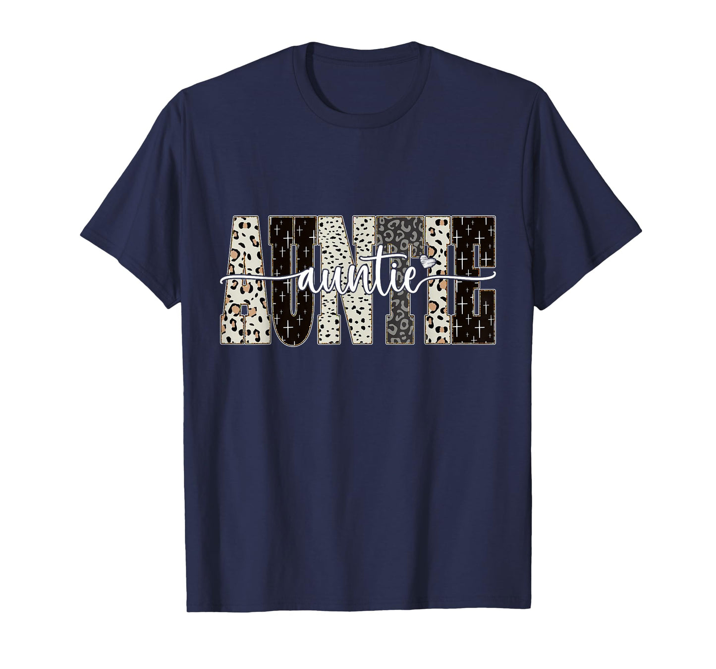 Auntie Bible Leopard Cross Faith and Love Christian Women T-Shirt