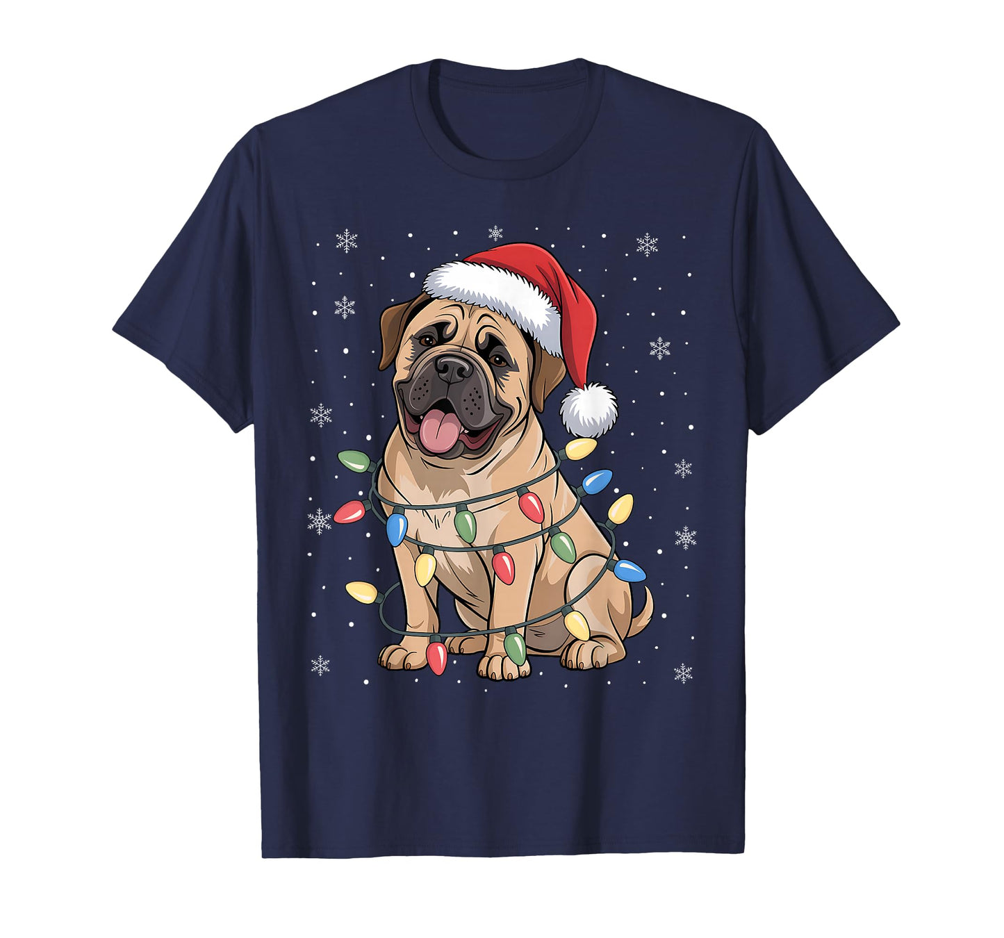Bullmastiff Dog Christmas Tree Lights Dogs Xmas Pajamas T-Shirt