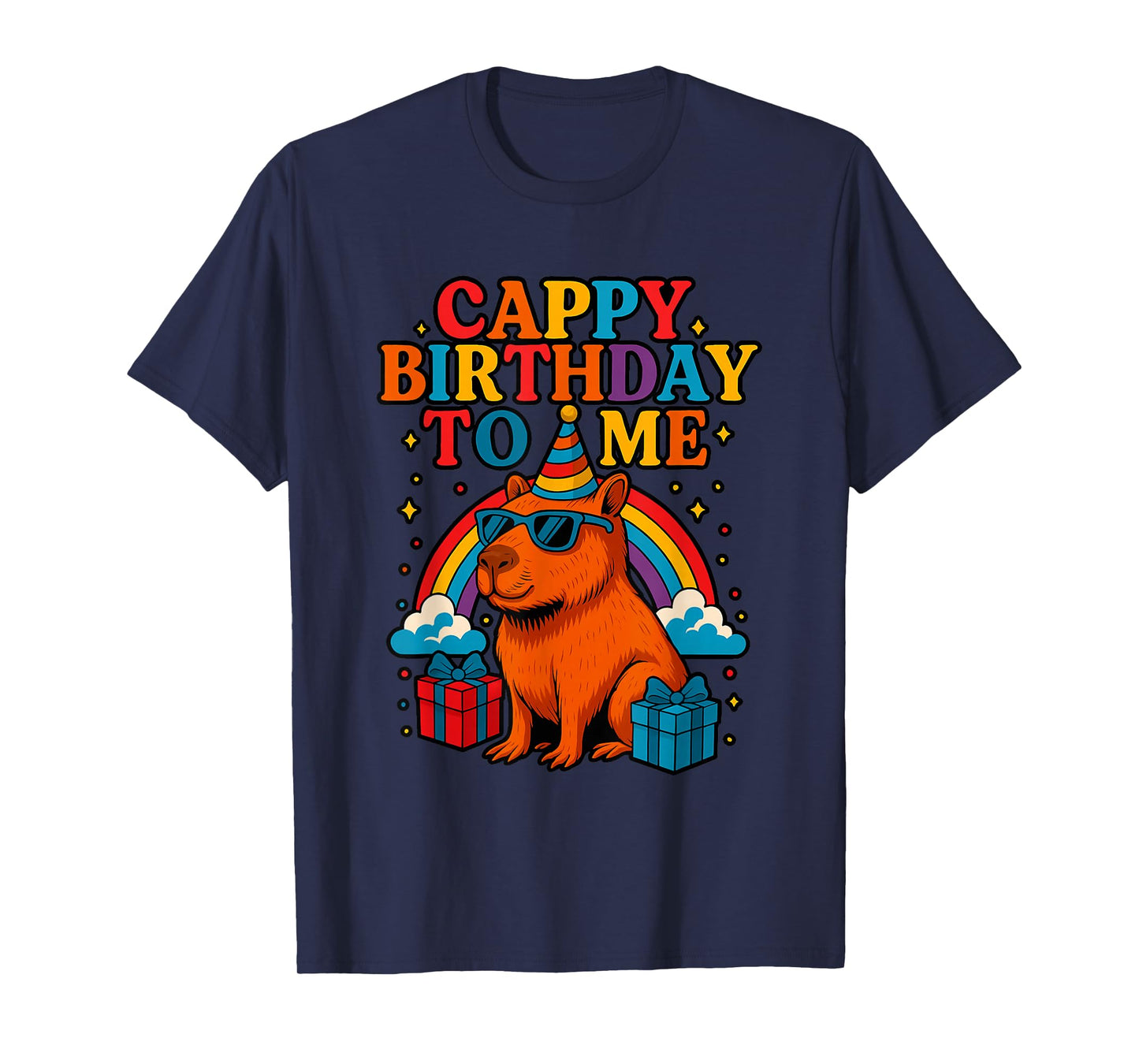 Cappy Birthday to Me Cool Capybara Rainbow Birthday Party T-Shirt