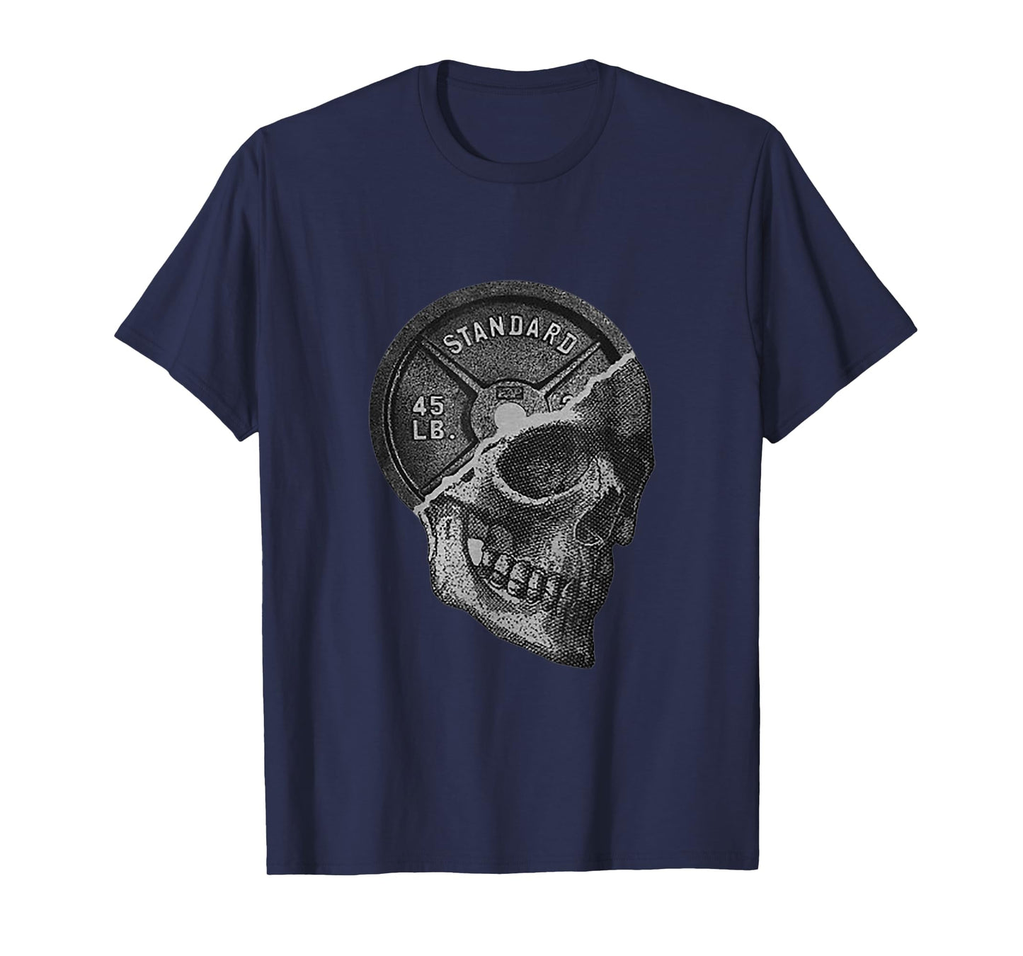 Skull & 45 lbs Plate Weight Lifting Graphic Gym Working Out T-Shirt
