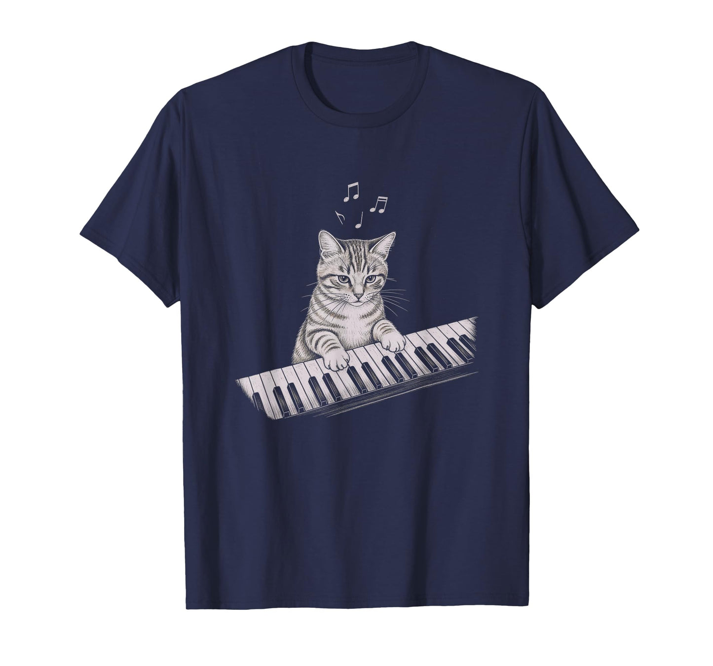 Cute Cat Playing Keyboard Drawing Art Design T-Shirt