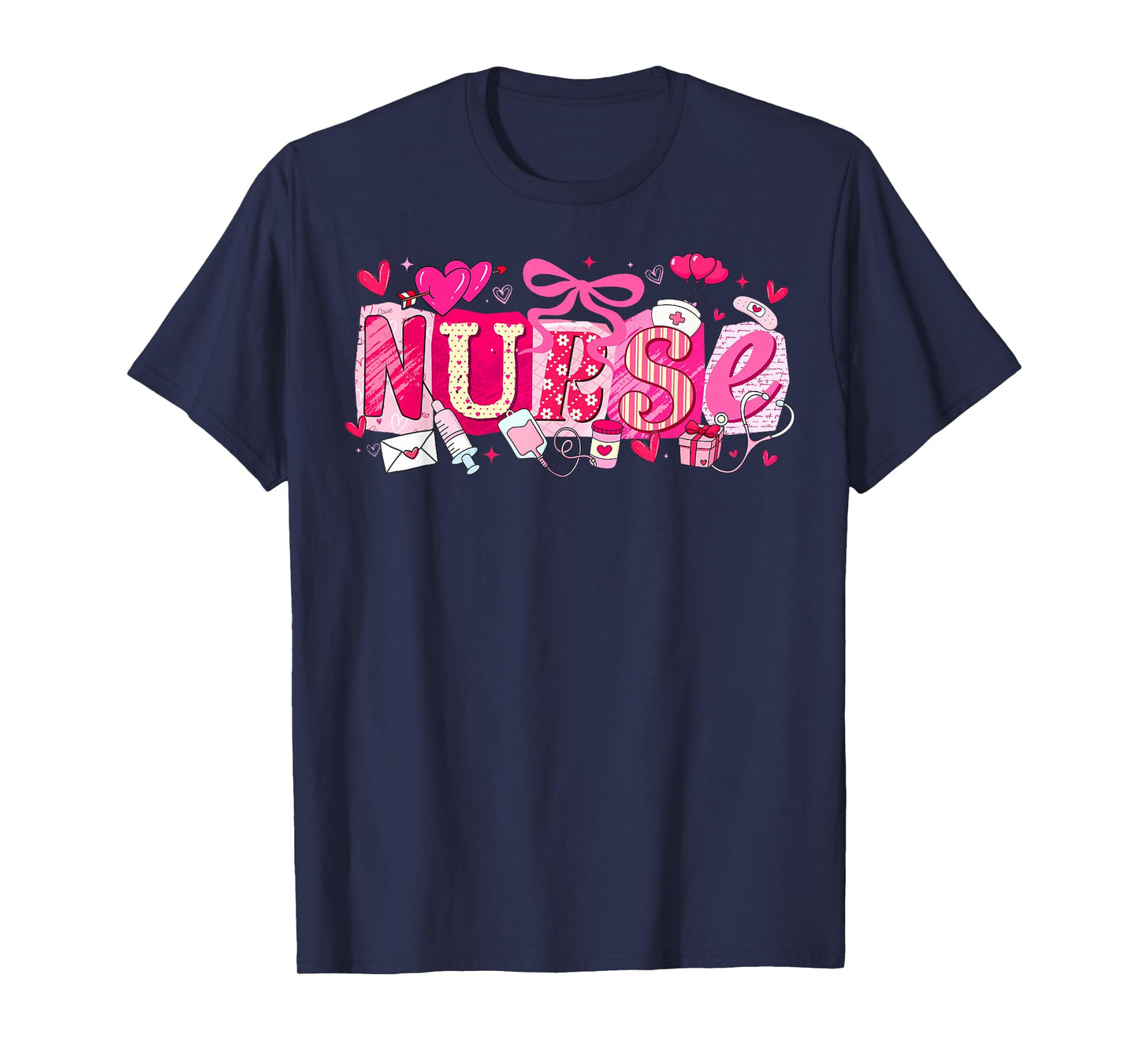 Happy Valentine Nurse Coquette Bow Heart Girl Women T-Shirt
