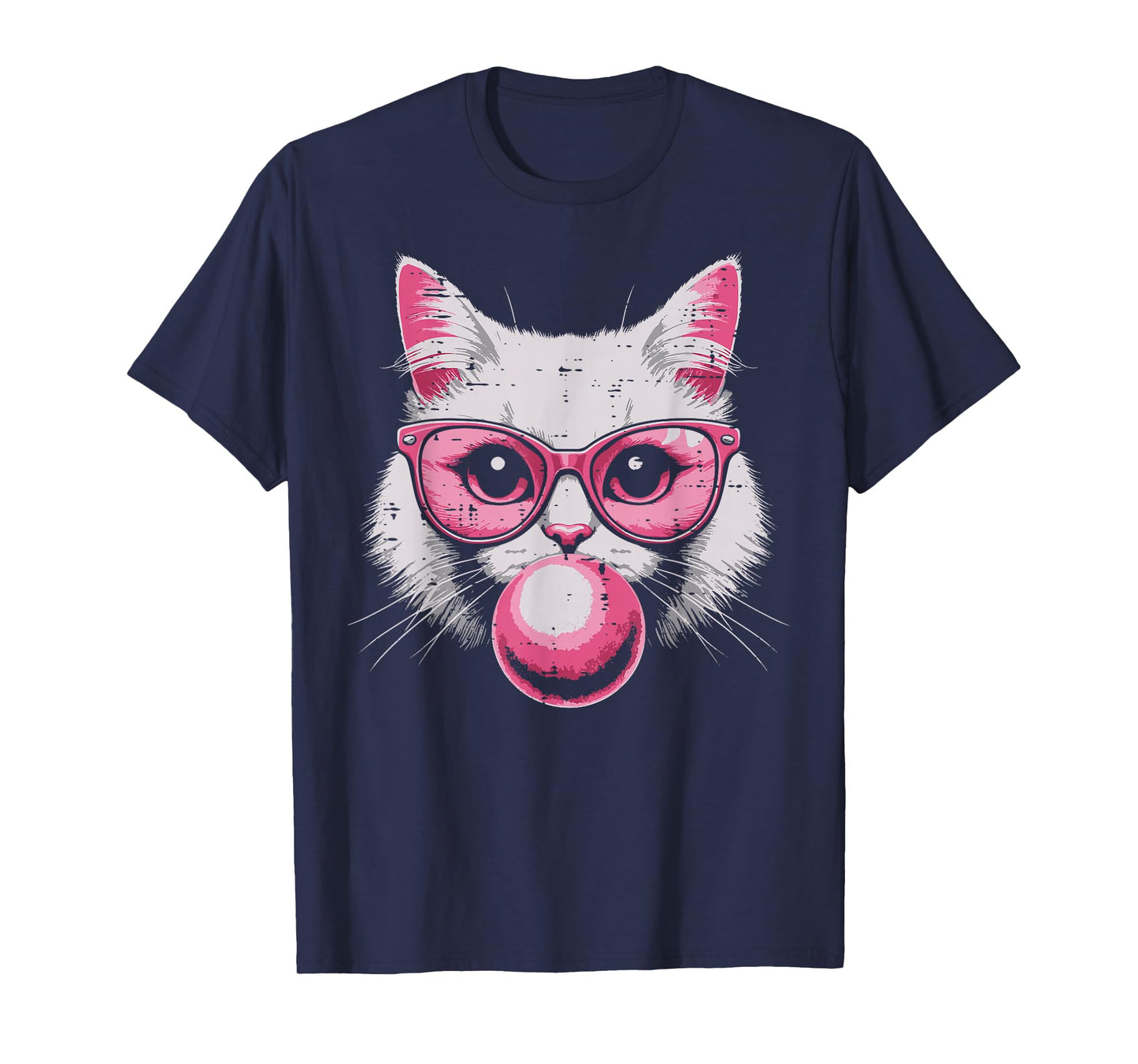 Cat Face Pink Glasses Bubble Gum Cute Kitty Women Girls Kids T-Shirt