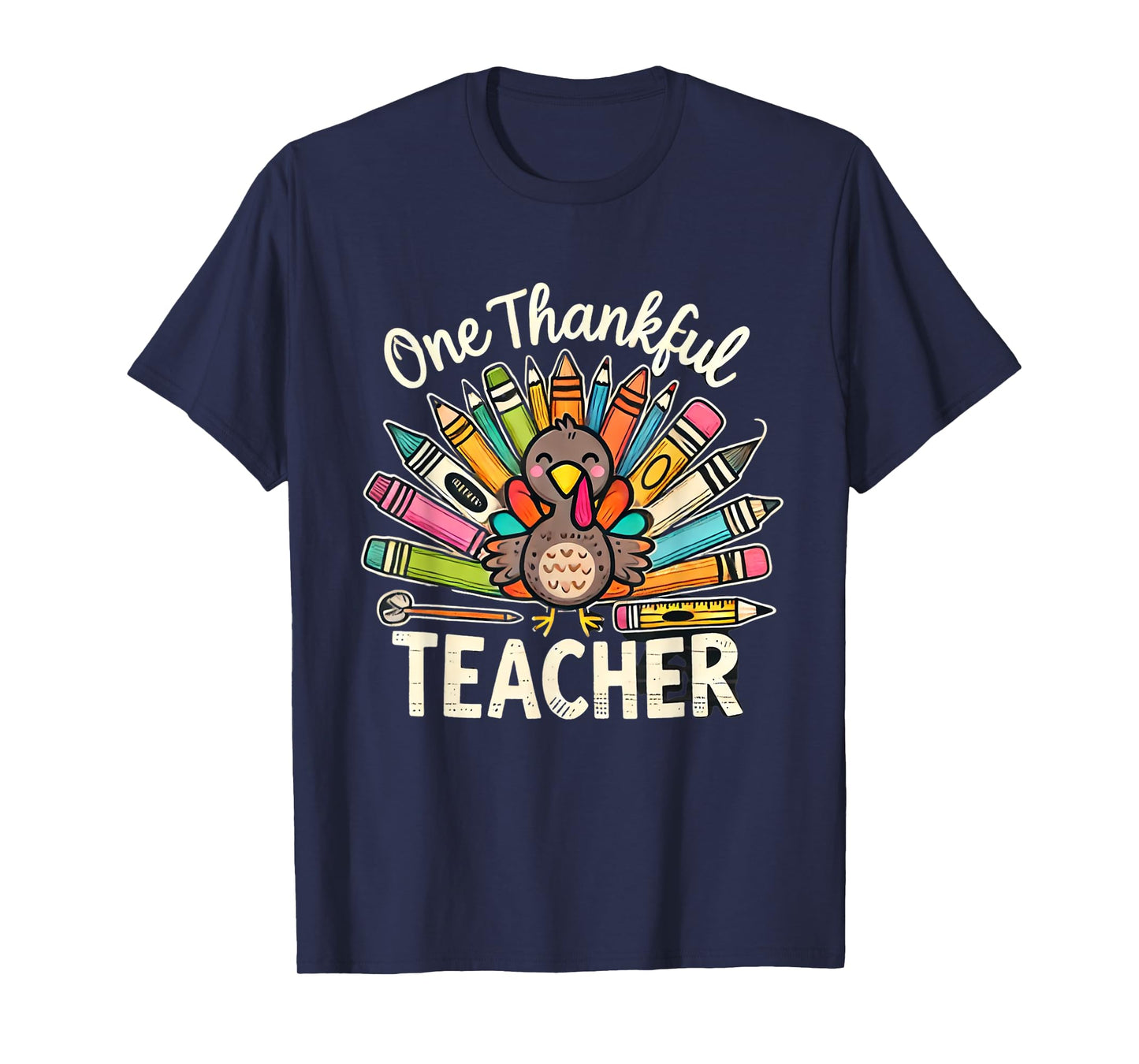 One Thankful Teacher Cute Thanksgiving Turkey School T-Shirt