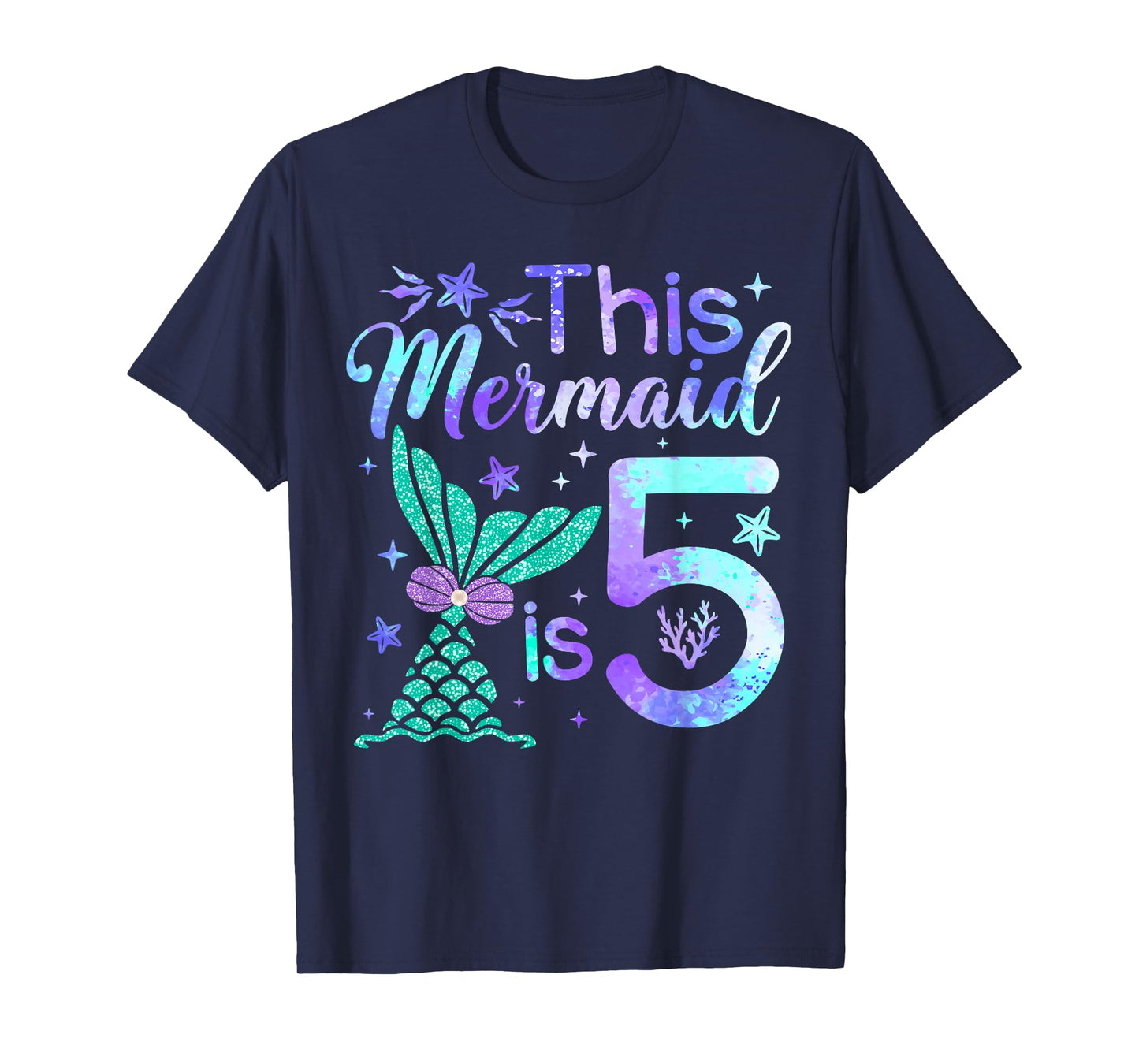 This Mermaid Is 5 Year Old Girls Kids 5th Birthday Mermaid T-Shirt