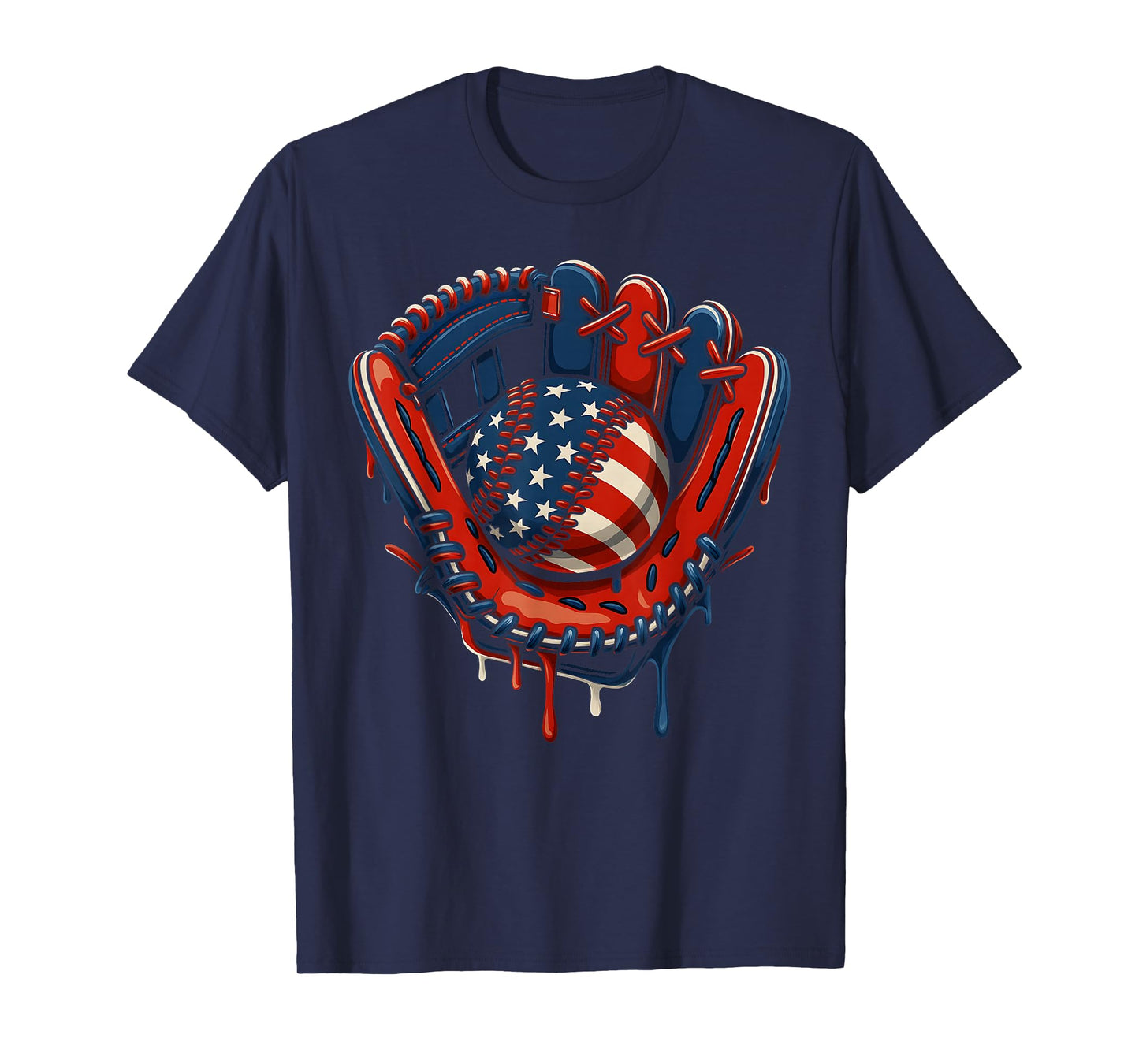 Baseball Drip American Flag 4th Of July Glove Patriotic Boys T-Shirt