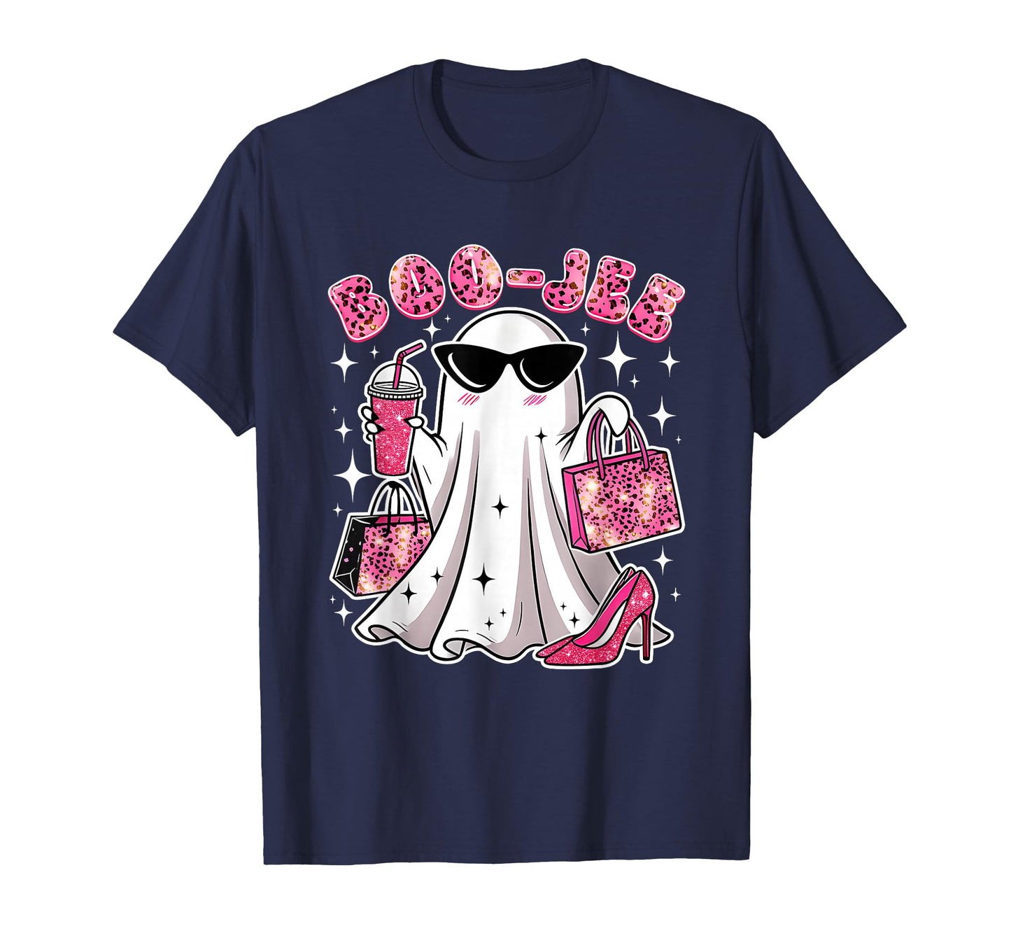 Pink Leopard Boo JEE Boujee Coffee Ghost Halloween T-Shirt