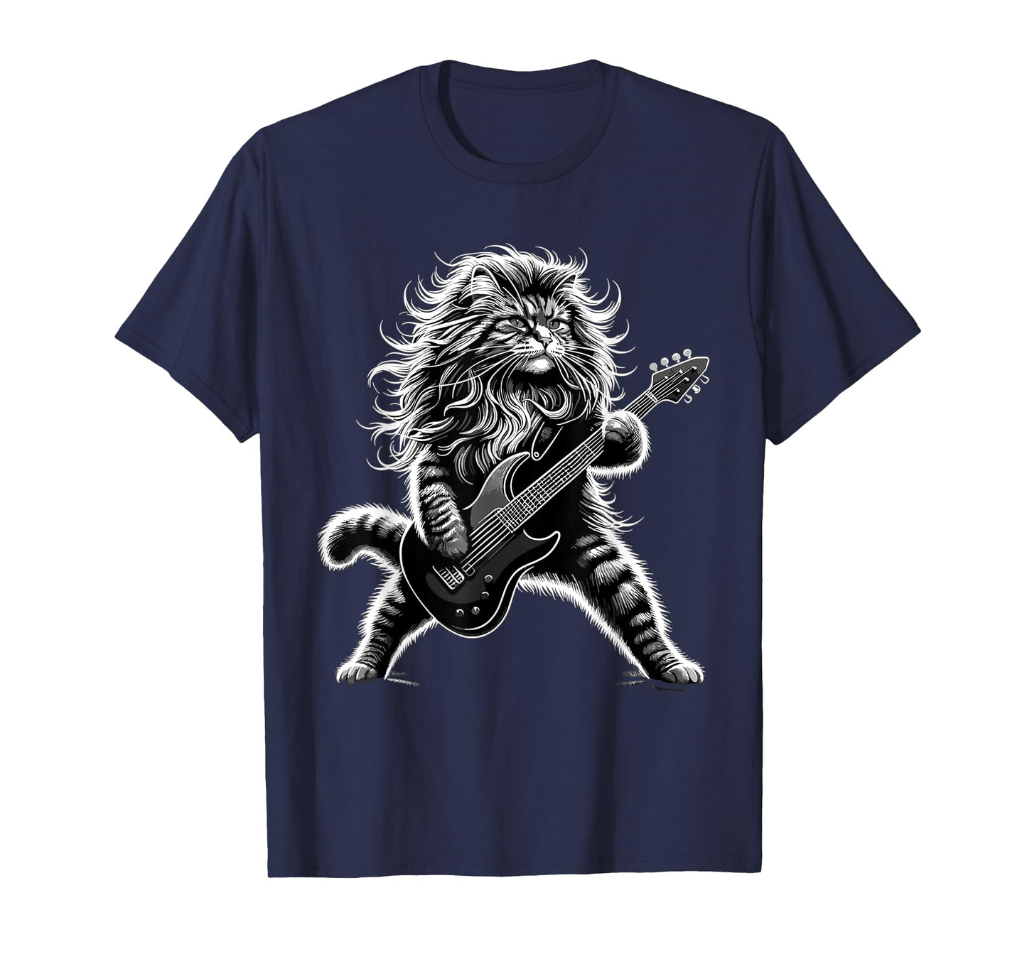 Rock and Roll Cat playing Guitar T-Shirt for Men Women Girls Kids