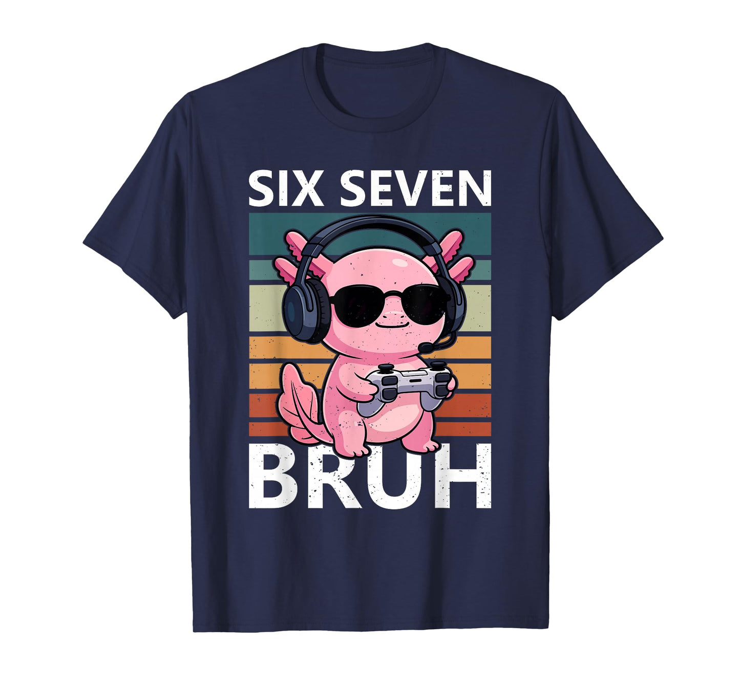 Six Seven Bruh 67 Meme Funny Axolotl Retro Gaming Kids Boys T-Shirt