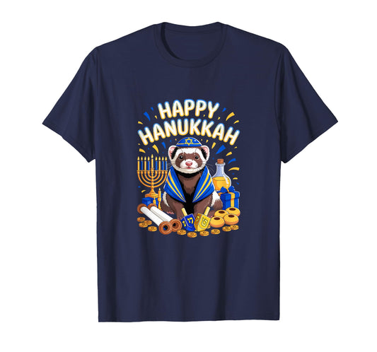 Happy Hanukkah Ferret Wearing Jewish Costume Aniaml Lover T-Shirt