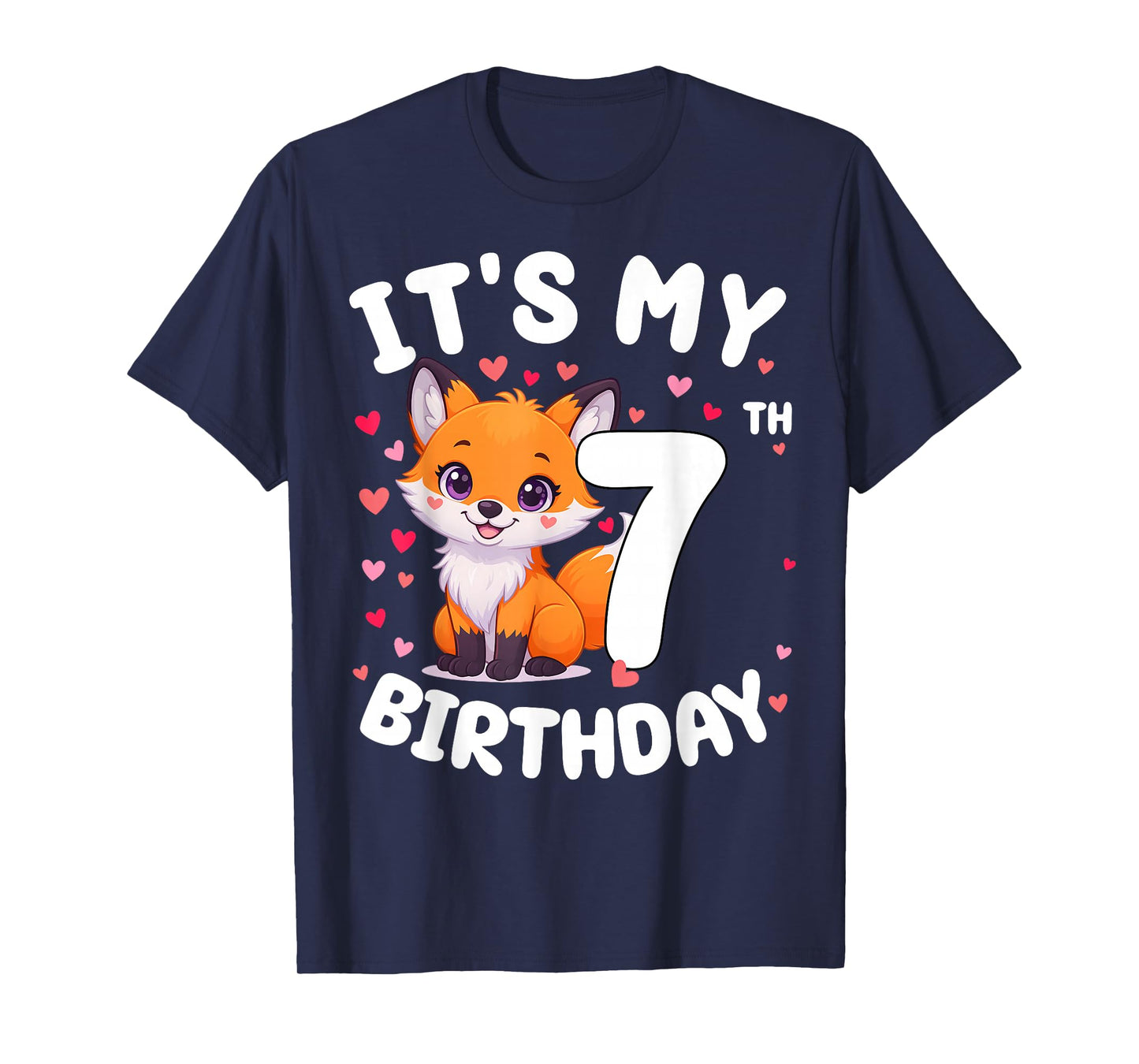 Fox Animal Lovers 7th Birthday Girl Fox B-Day 7 Years Old T-Shirt