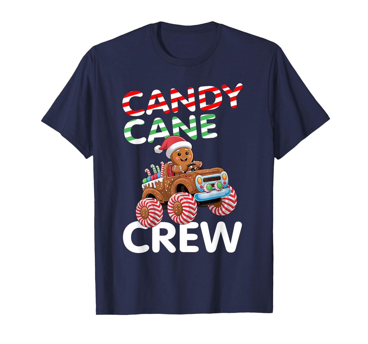 Christmas Candy Cane Crew Gingerbread Monster Truck Pajama T-Shirt
