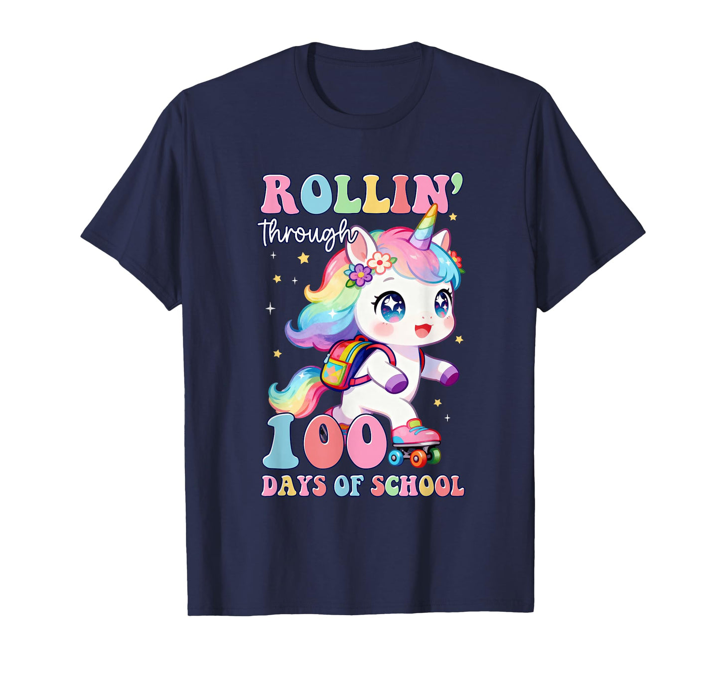 Rollin' Through 100 Days of School Unicorn 100th Day Girls T-Shirt