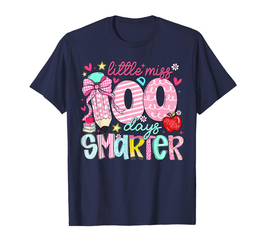 100 Days of School Little Miss 100 Days Smarter Pencil Bow T-Shirt