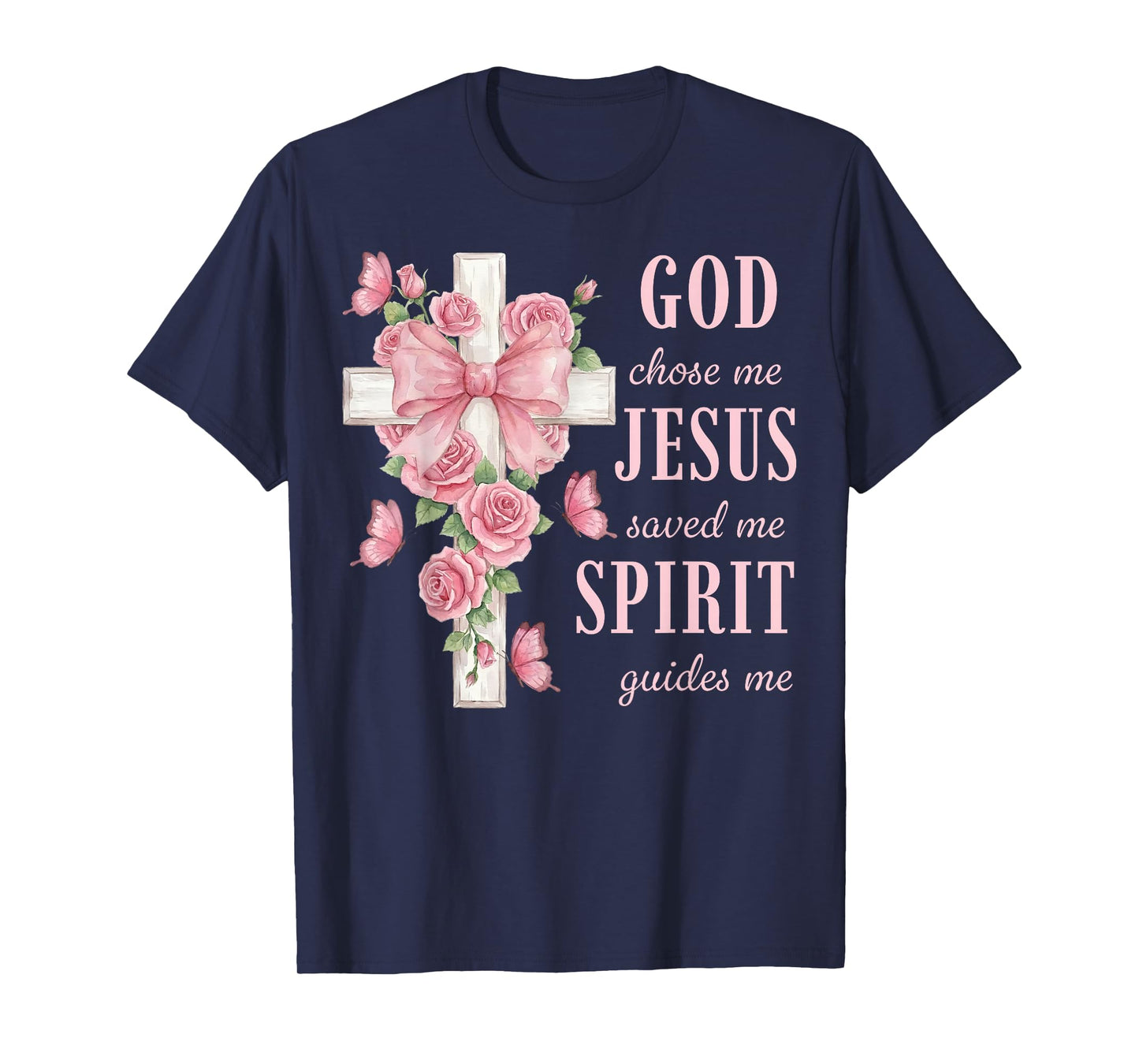 Christian Faith God Chose Me Jesus Saved Me Rose Cross T-Shirt