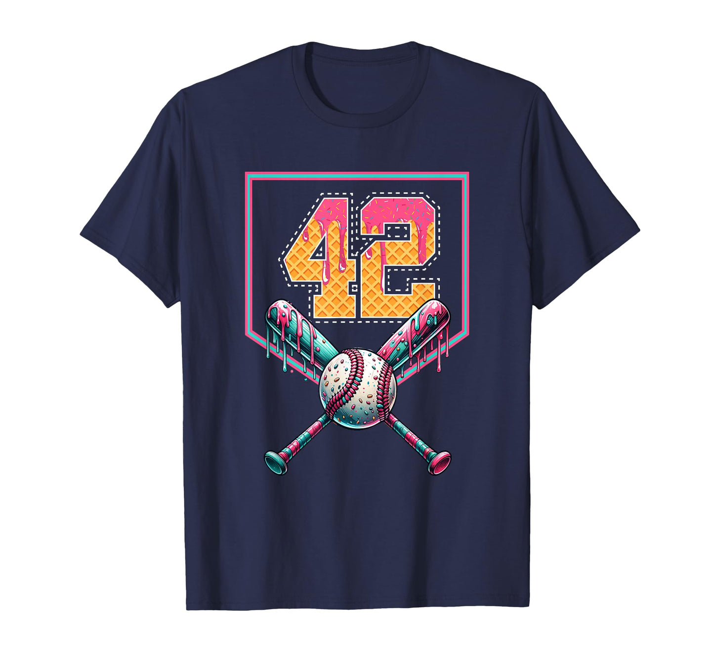 Baseball Drip Number 42 Player Or 42nd Birthday T-Shirt