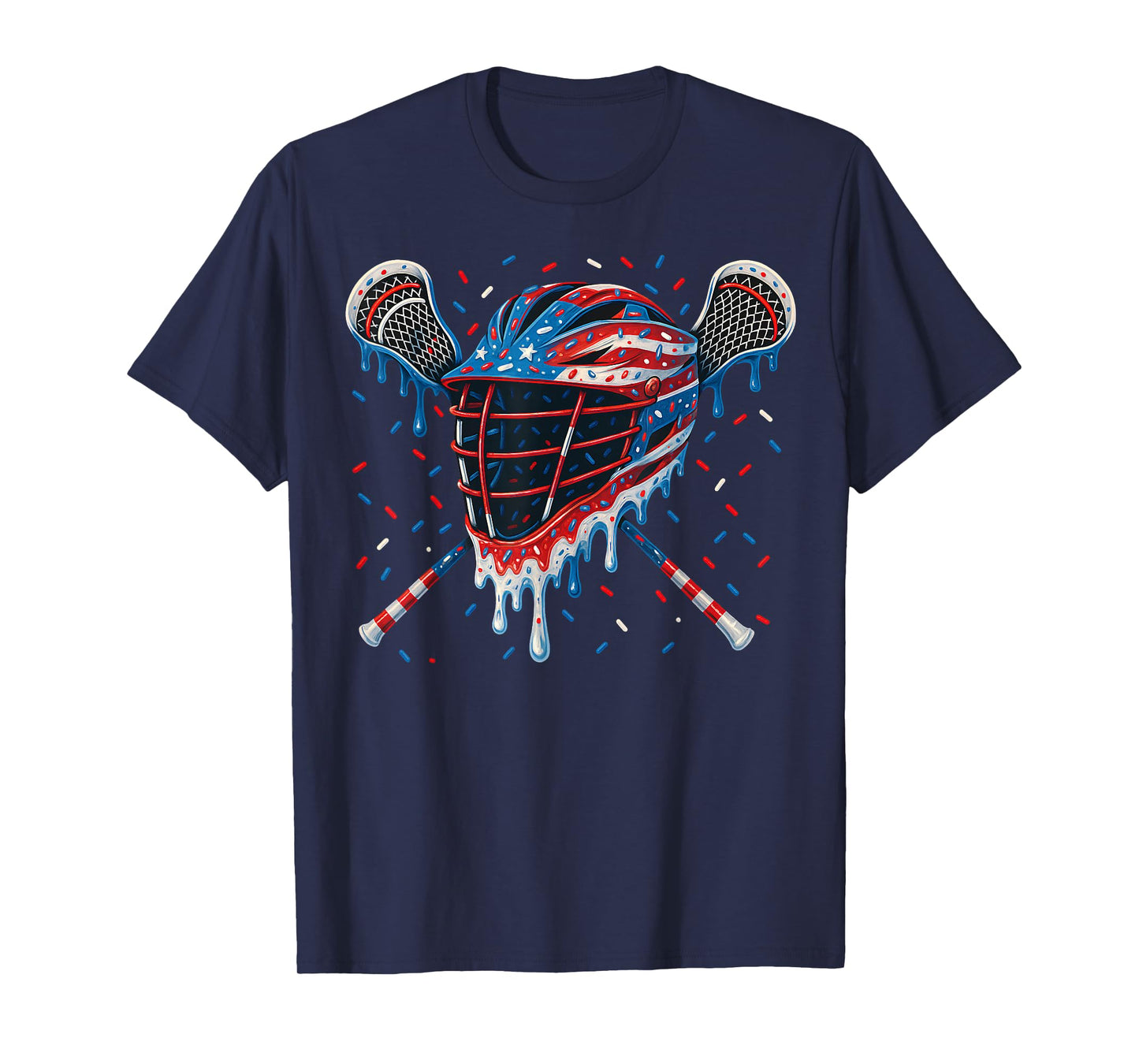 Patriotic American Flag Lacrosse Ice Cream Drip Lax Boys T-Shirt