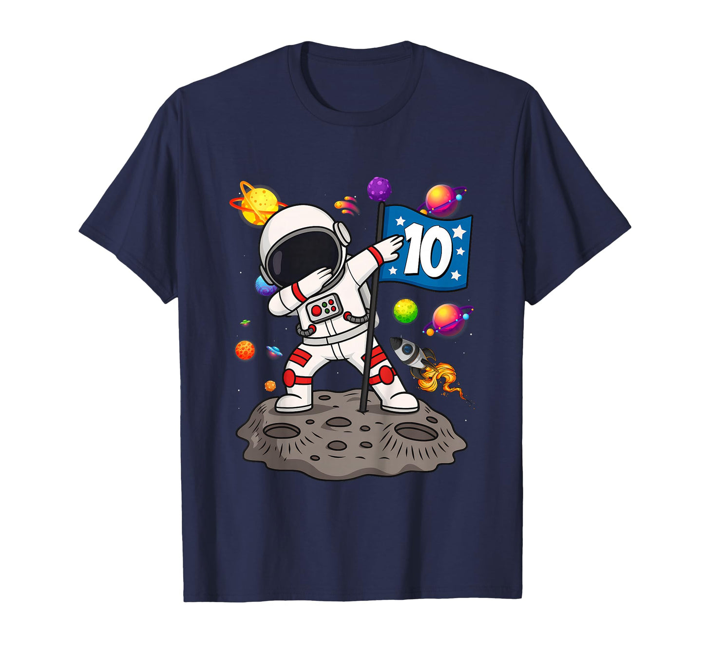 Ten 10th Boys Girls Astronaut Space Birthday 10 Years Old T-Shirt