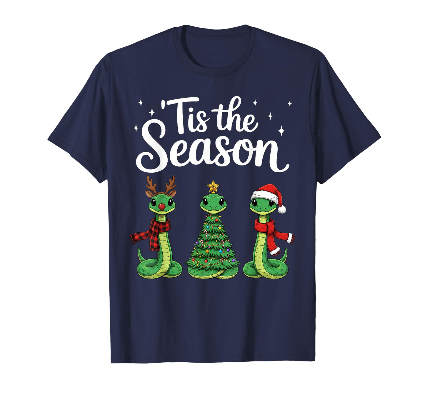 Tis The Season Green Snake Christmas Santa T-Shirt