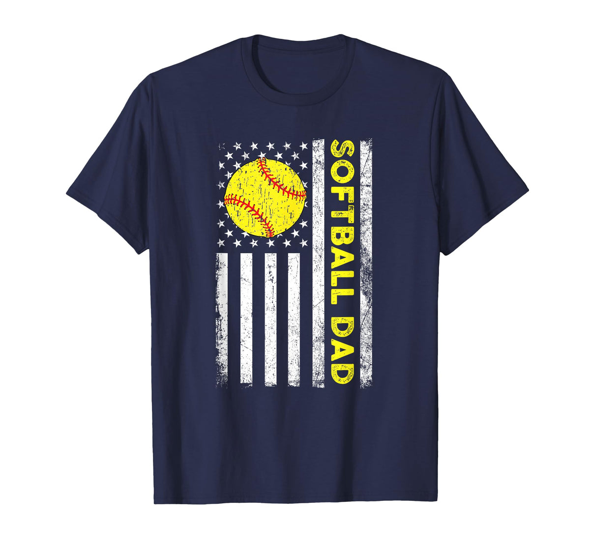 Softball Dad Distressed American Flag Fathers Day T-Shirt