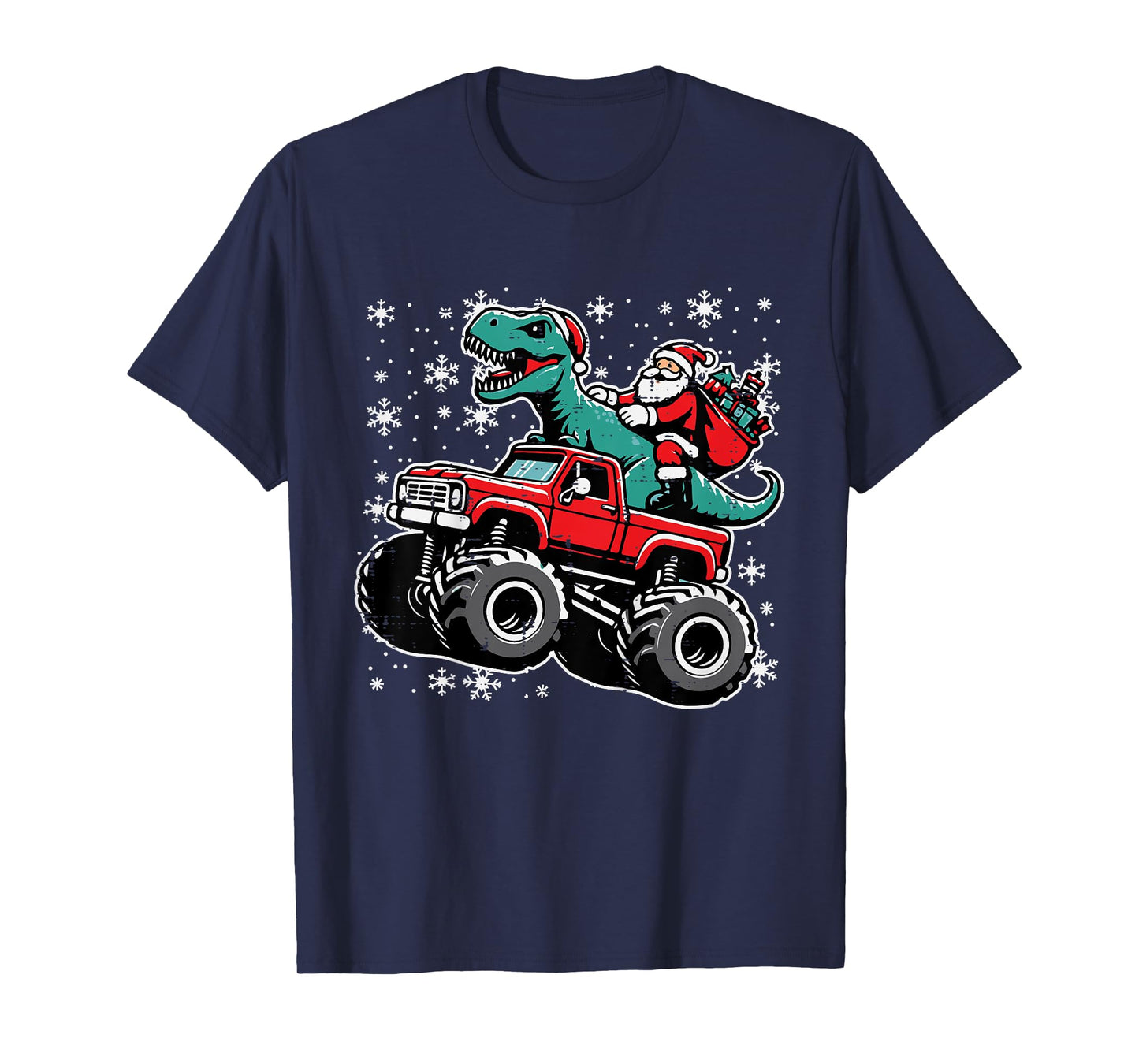 Kids Christmas Monster Truck Dino Santa Xmas Toddler Boys Kids T-Shirt
