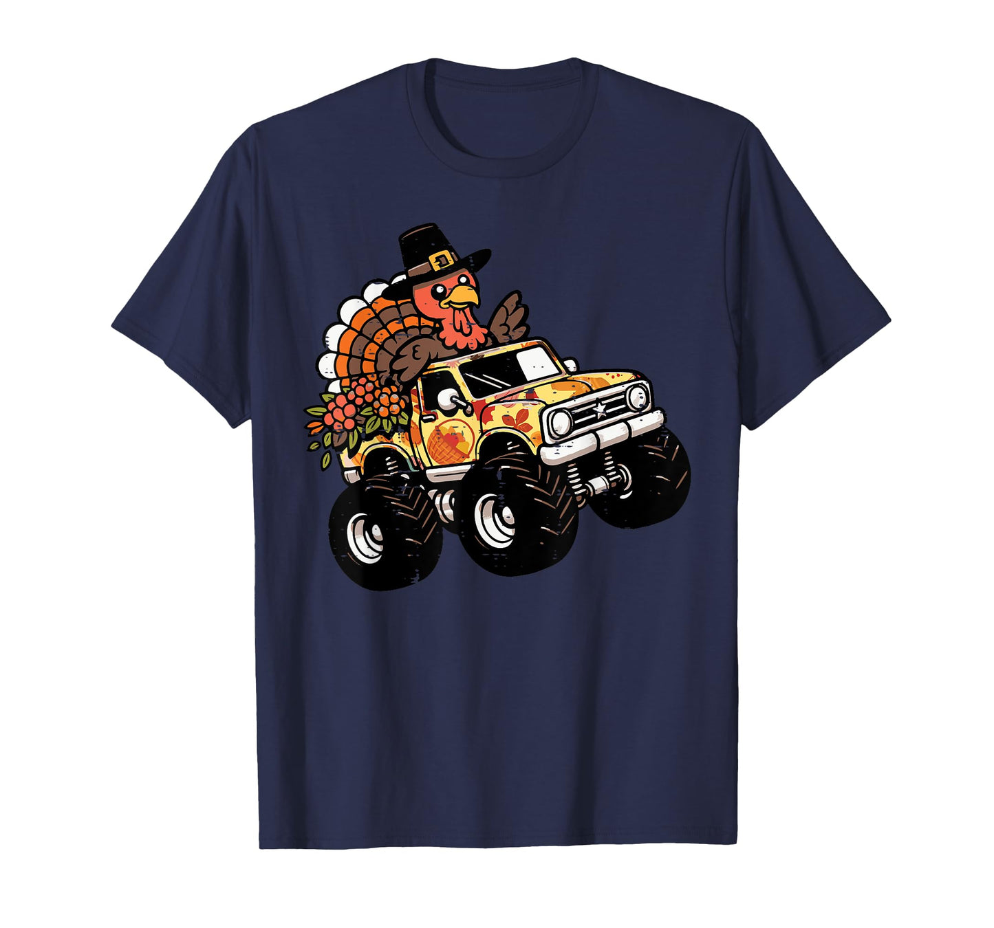 Thanksgiving Turkey Monster Truck Fall Toddler Boys Kids T-Shirt