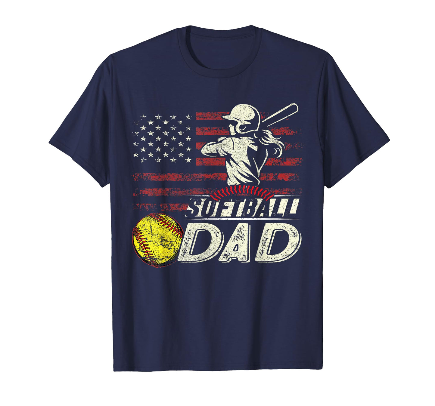 Softball Dad US Flag Gifts For Dad Men Patriotic Fathers Day T-Shirt