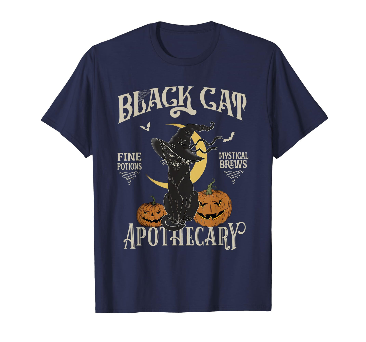 Retro Scary Halloween Costume Black Cat Salem Apothecary T-Shirt