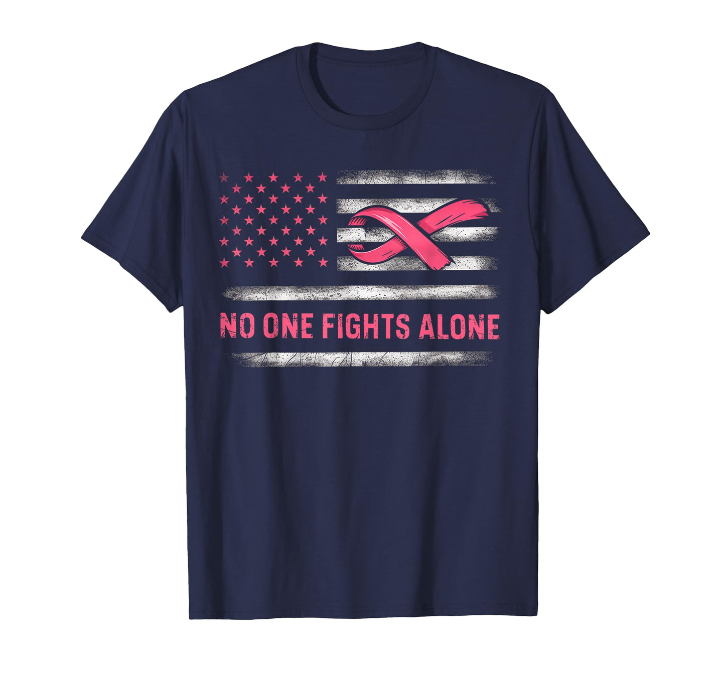 Alone American Flag Pink Ribbon T-Shirt